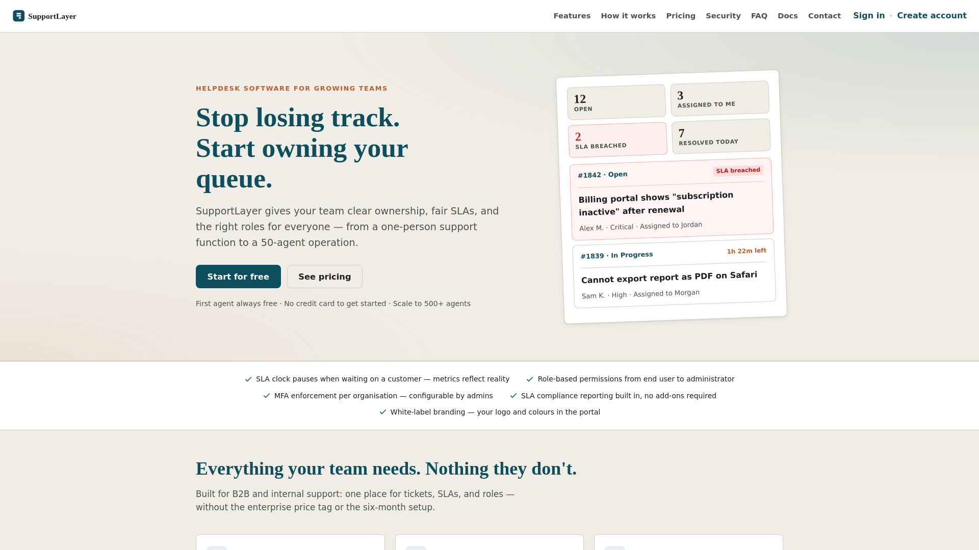 website screenshot of https://supportlayer.app/