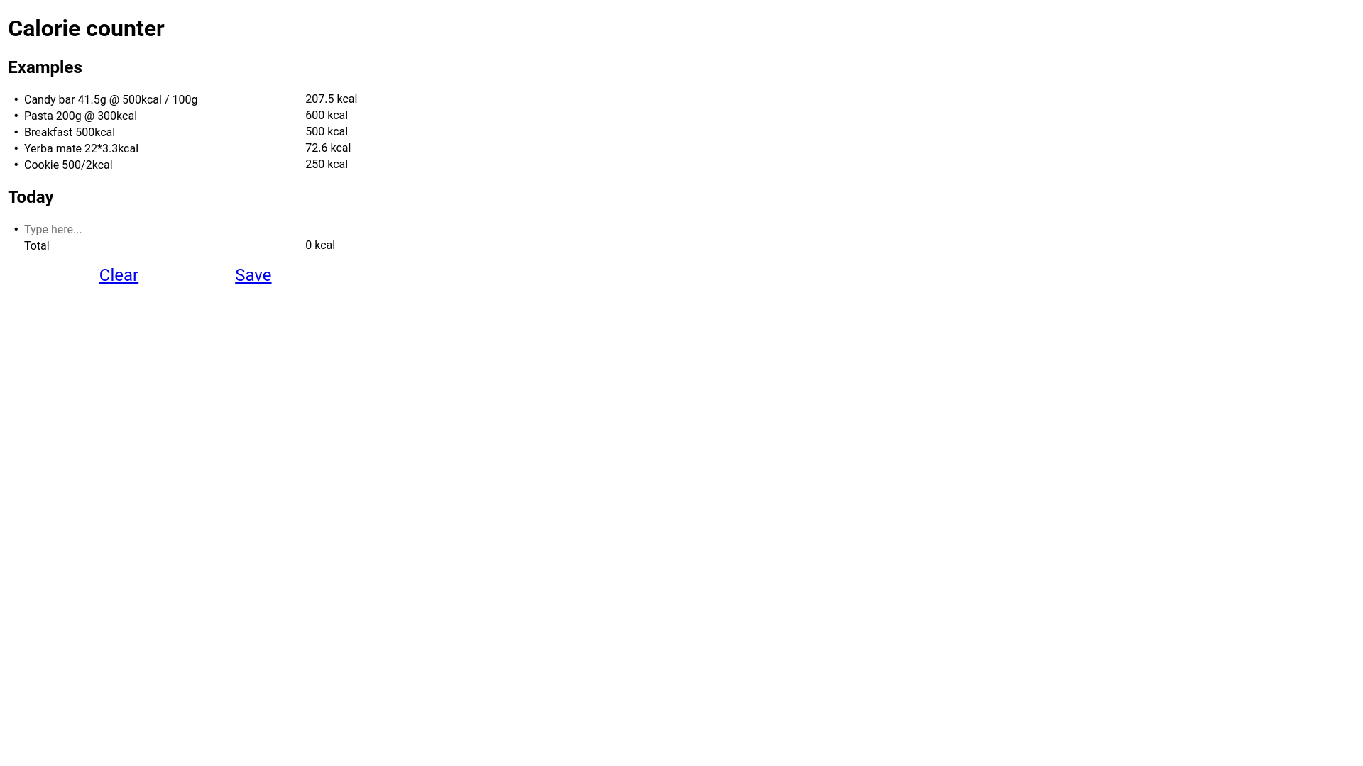 website screenshot of https://svelte-calorie-counter.pages.dev/