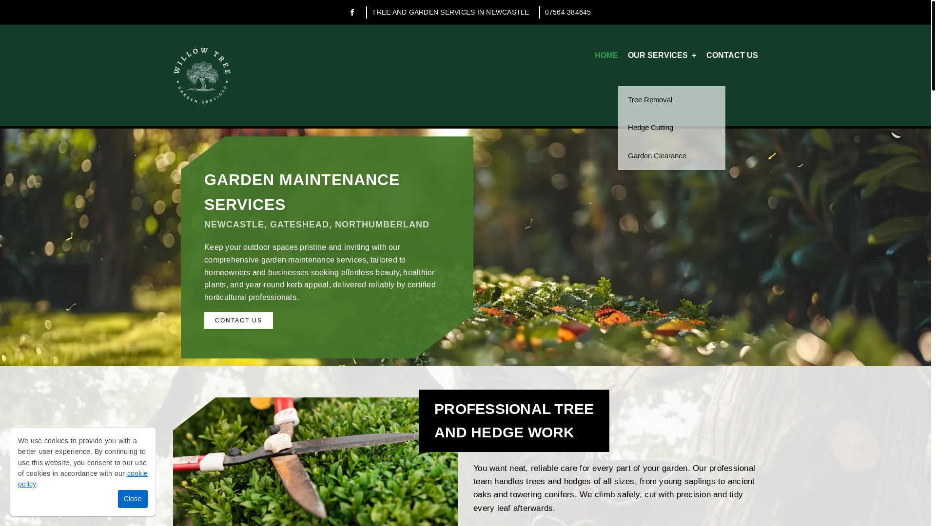 website screenshot of https://willowtreeandgardenservices.com/