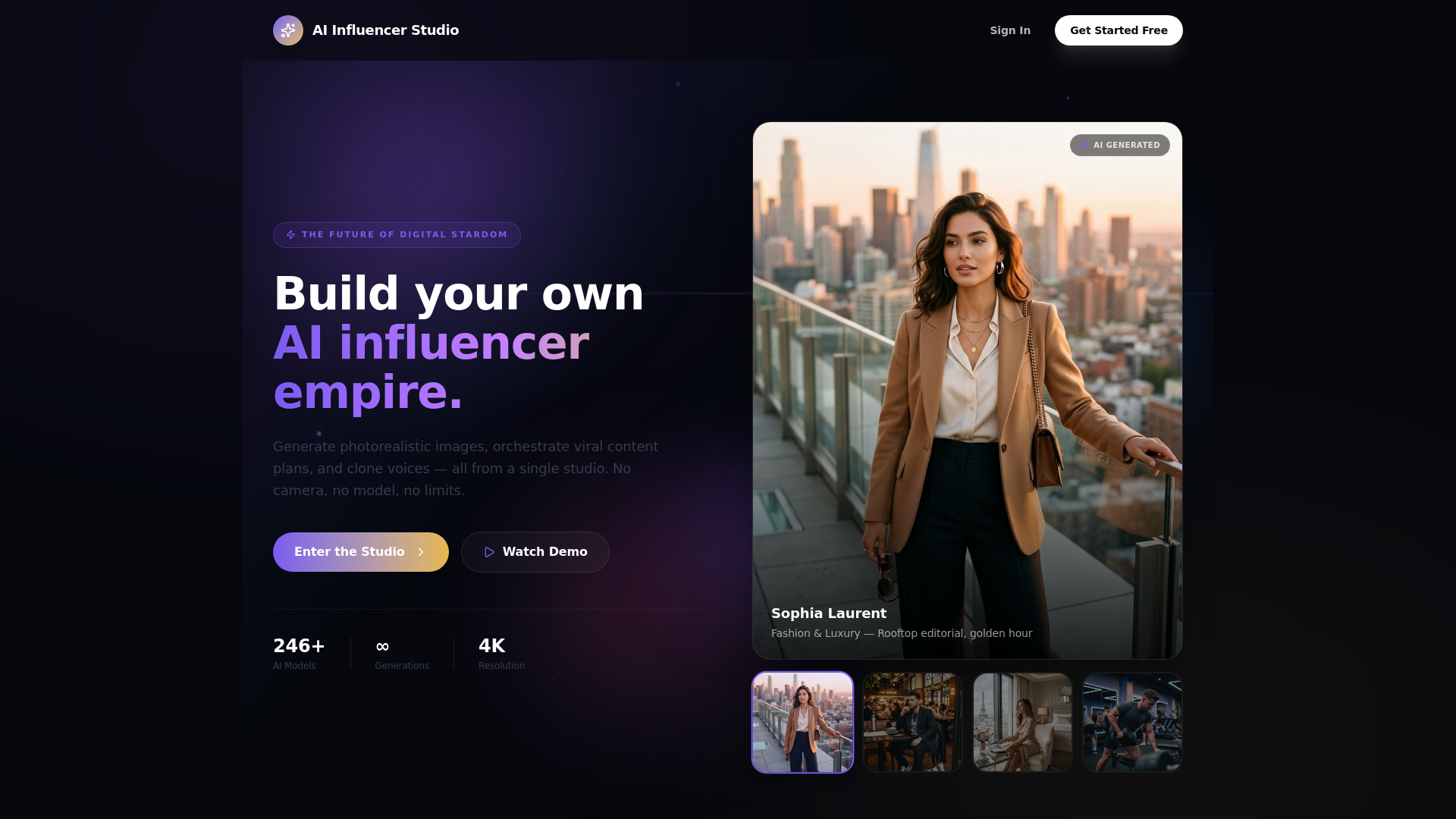 website screenshot of https://ai-influencerstudio.com/