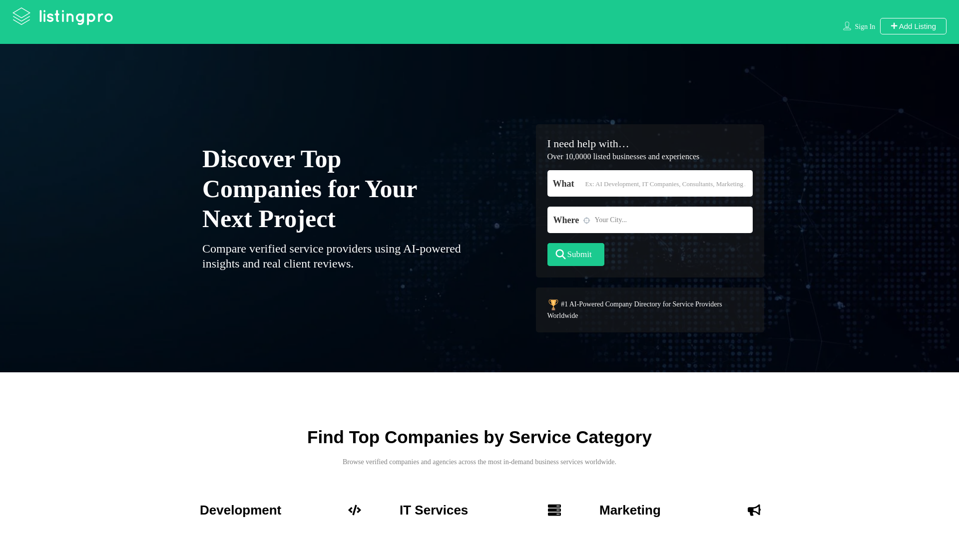 website screenshot of https://topcompanies.ai