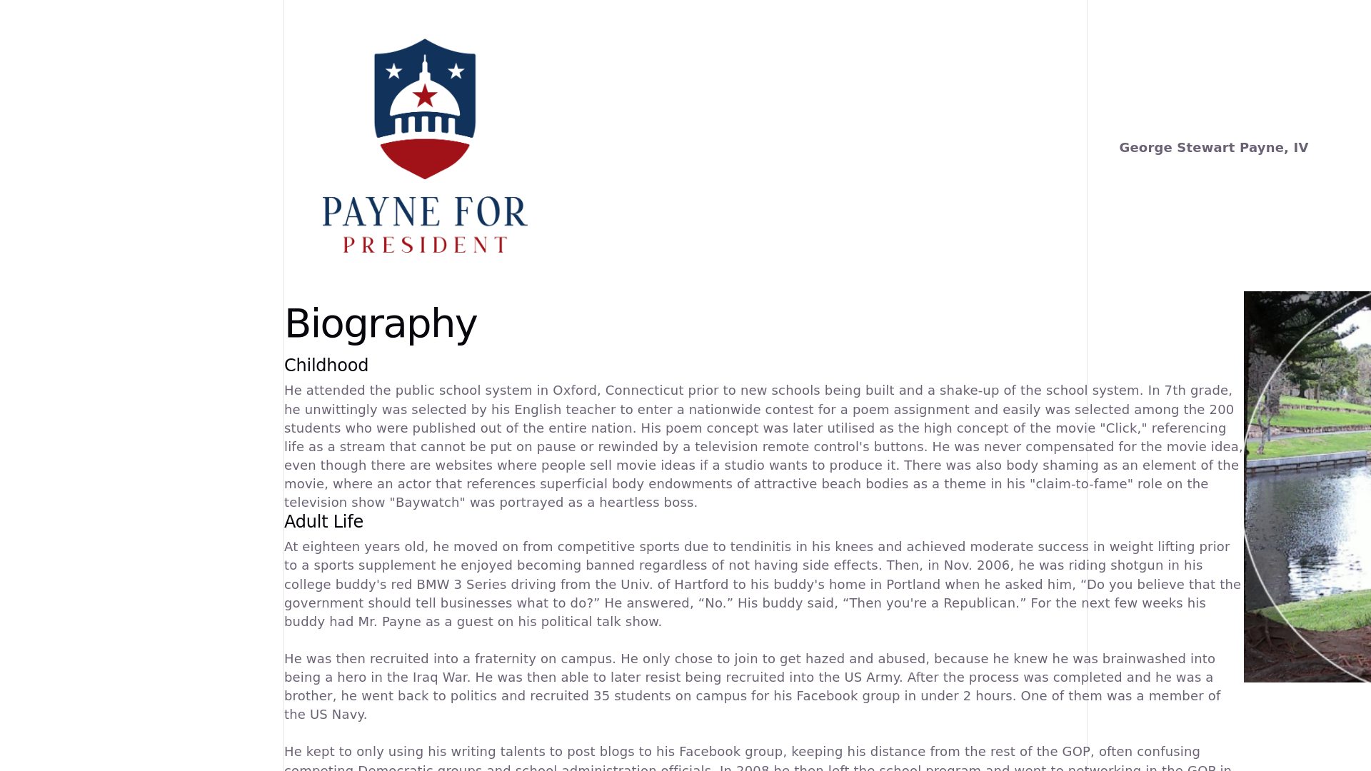 website screenshot of https://paynepresident.com