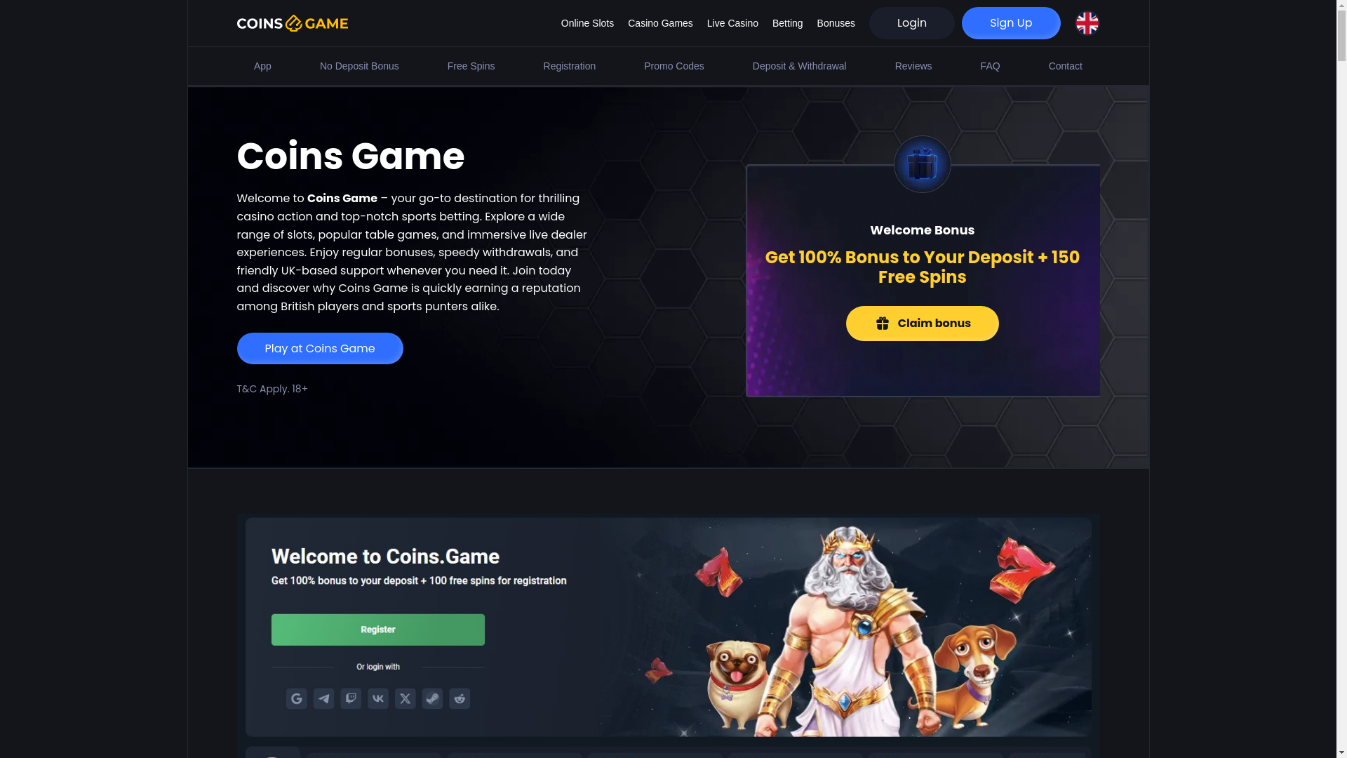 website screenshot of https://coins-game-casino.co.uk/