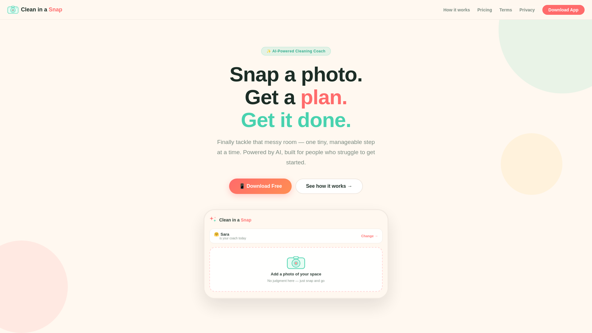 website screenshot of https://cleaninasnap.app/