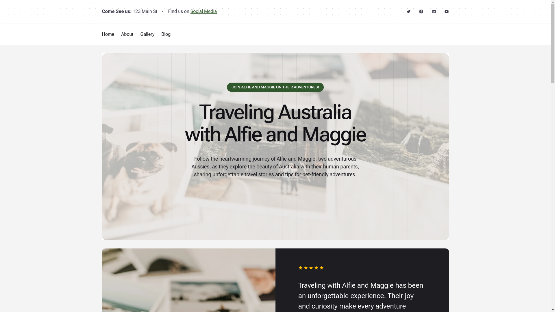 website screenshot of https://adventuresofalfieandmaggie.com/