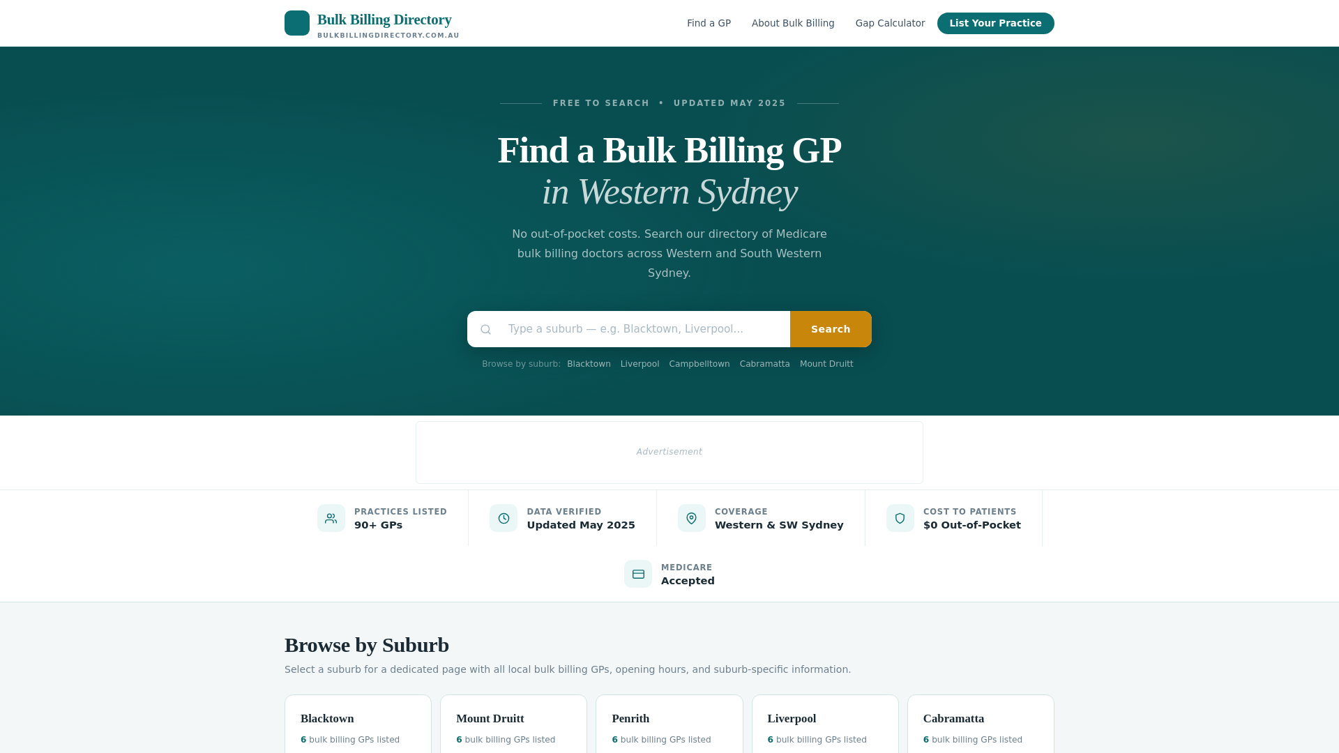 website screenshot of https://bulkbillingdirectory.com.au