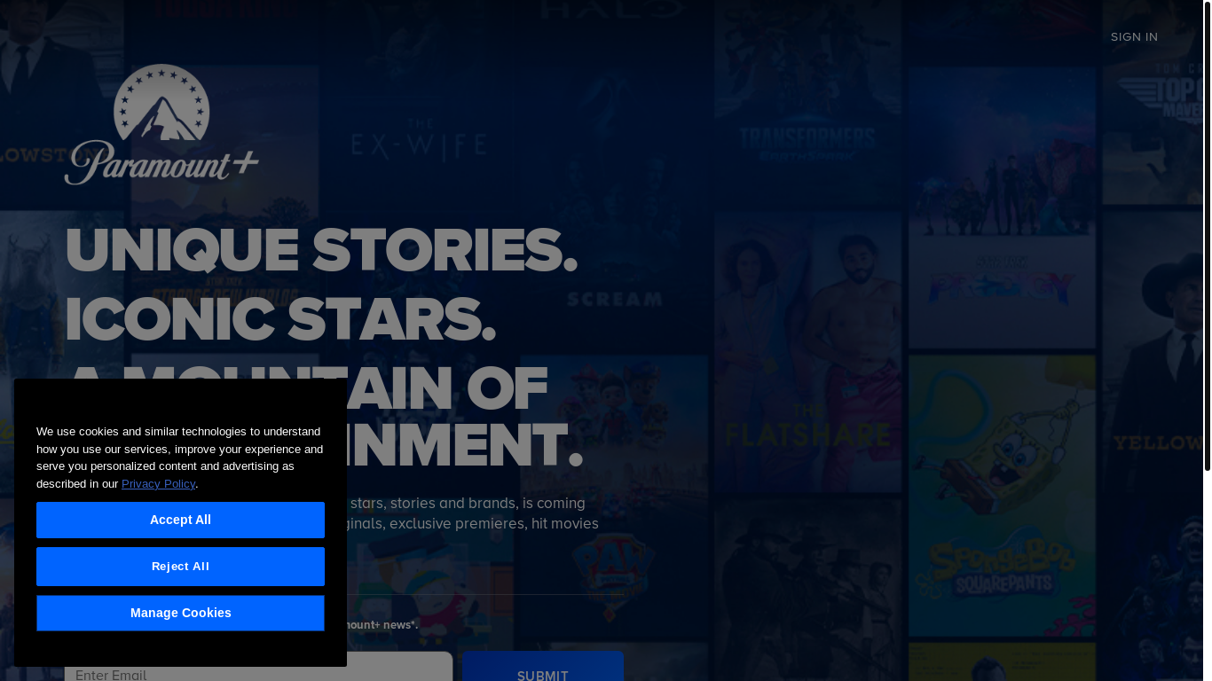website screenshot of https://paramountplus.com/