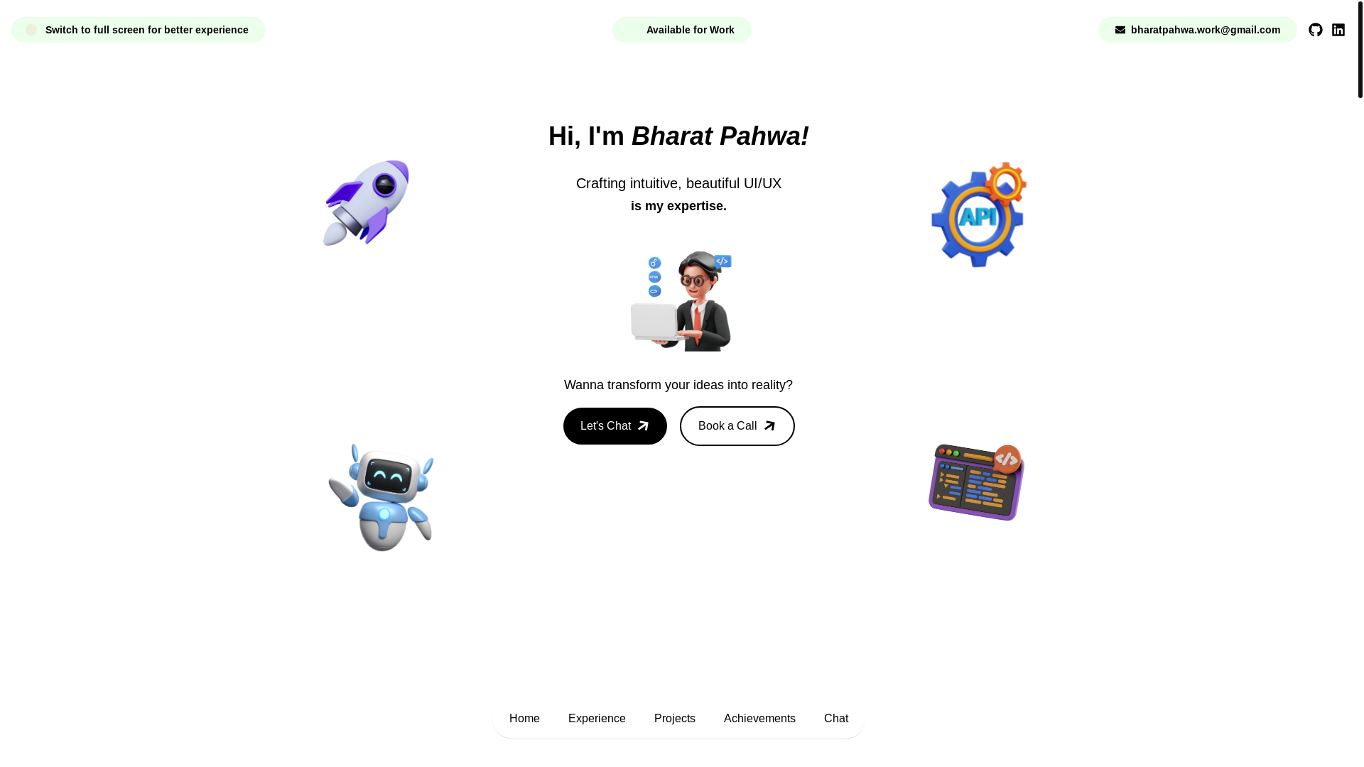 website screenshot of https://bharatpahwa.dev/