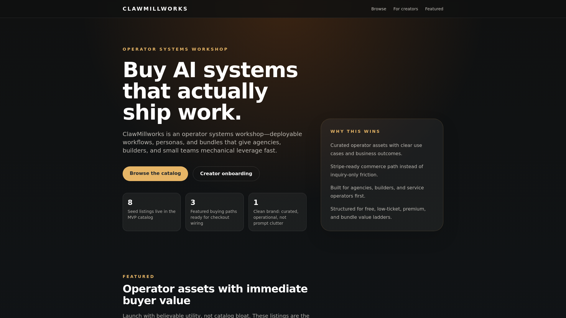 website screenshot of https://clawmillworks.com/