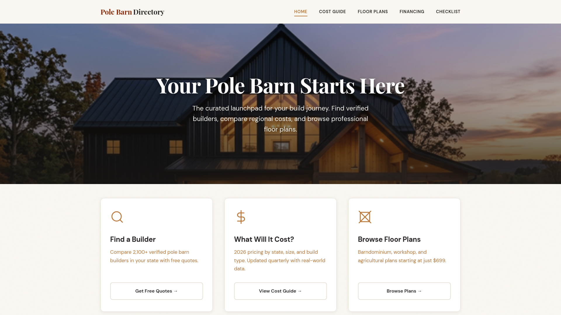 website screenshot of https://polebarnfinderdirectory.pages.dev/