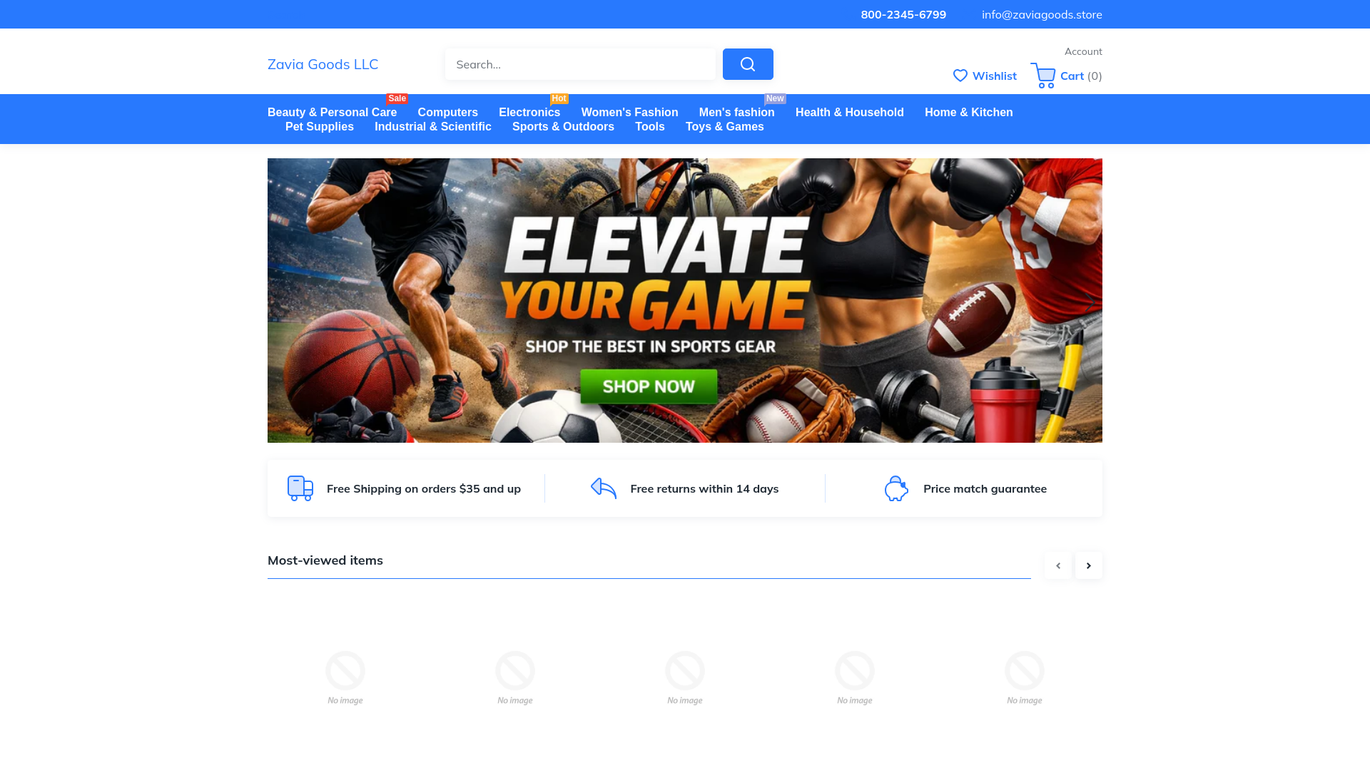 website screenshot of https://zavagoods.store/