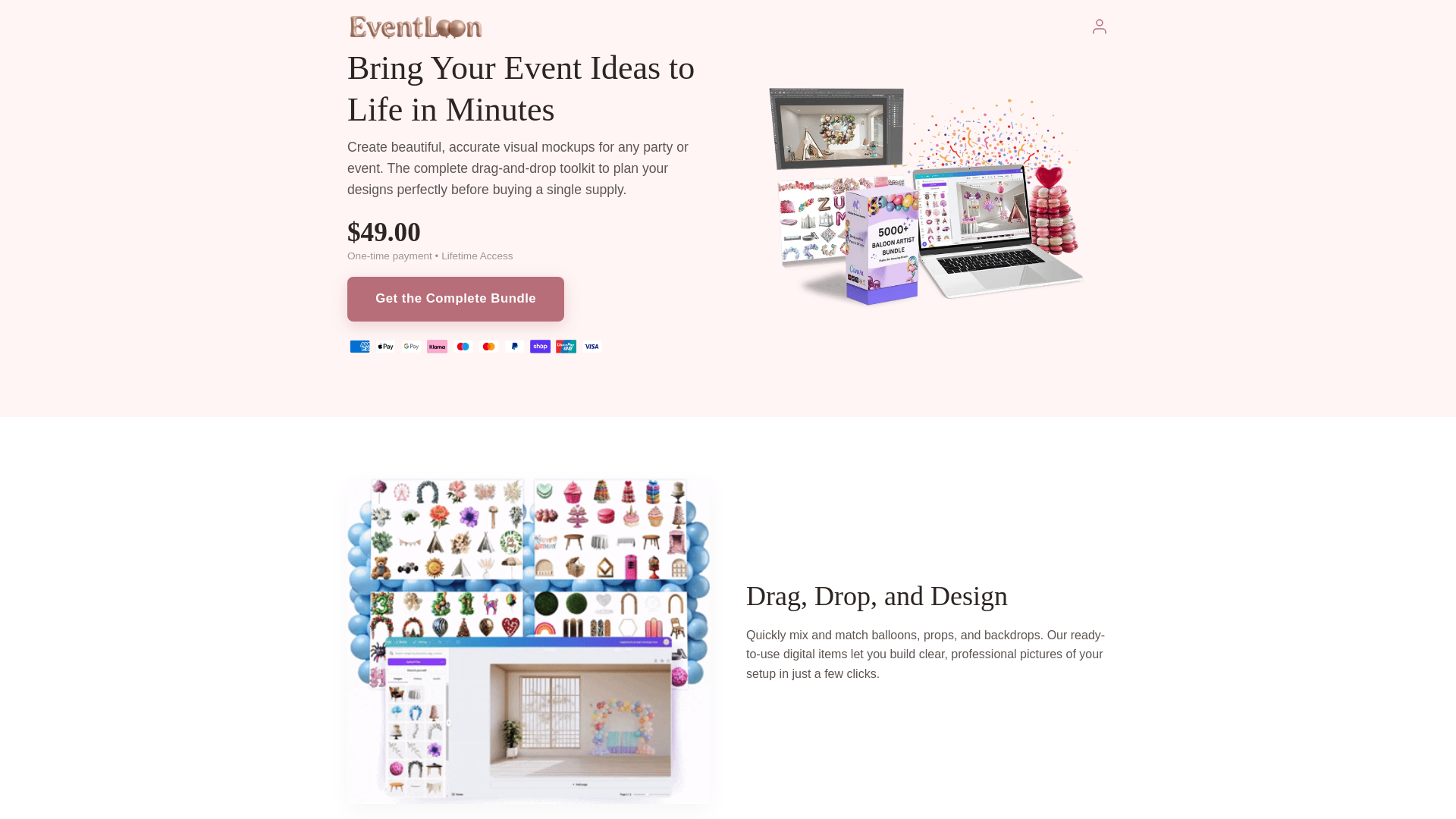 website screenshot of https://eventloon.com/