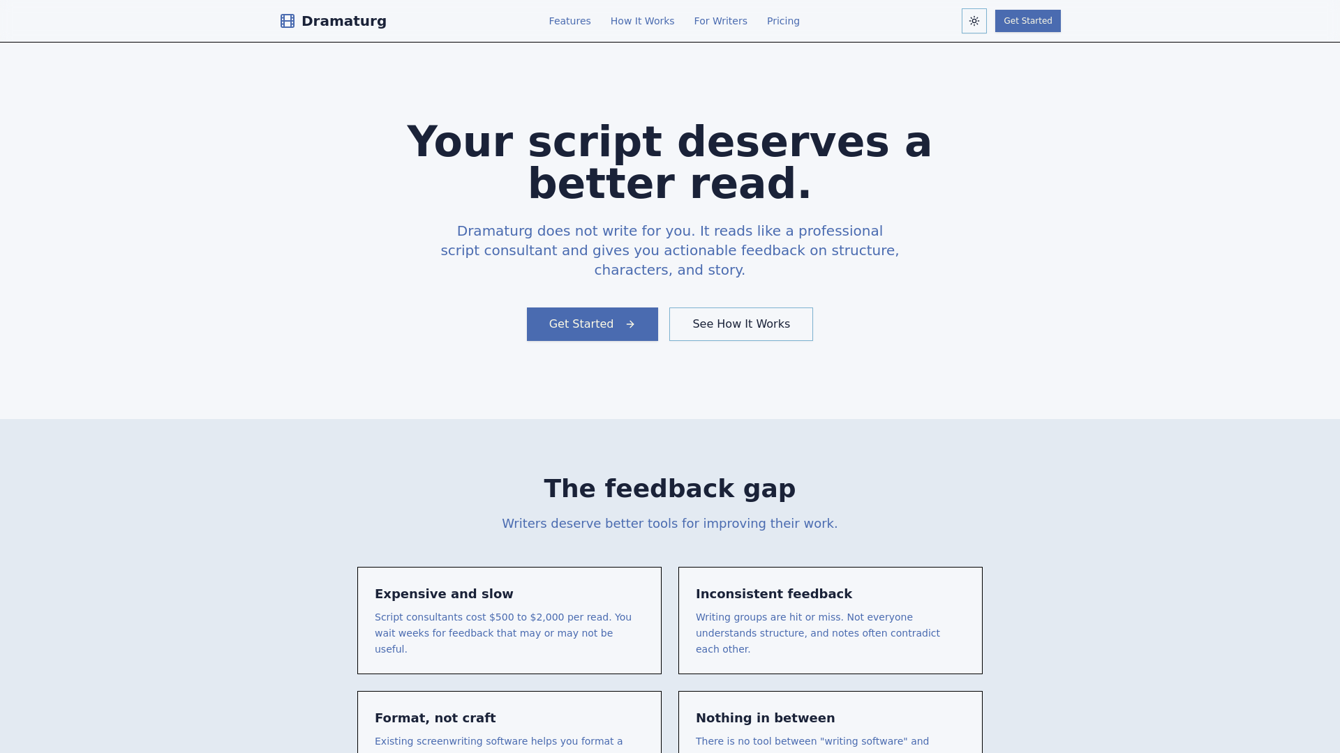 website screenshot of https://dramaturg.app/