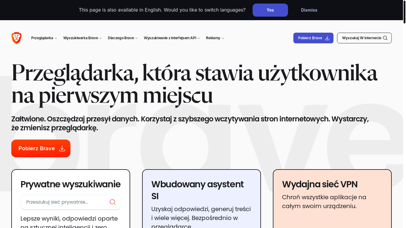 website screenshot of https://brave.com/pl/