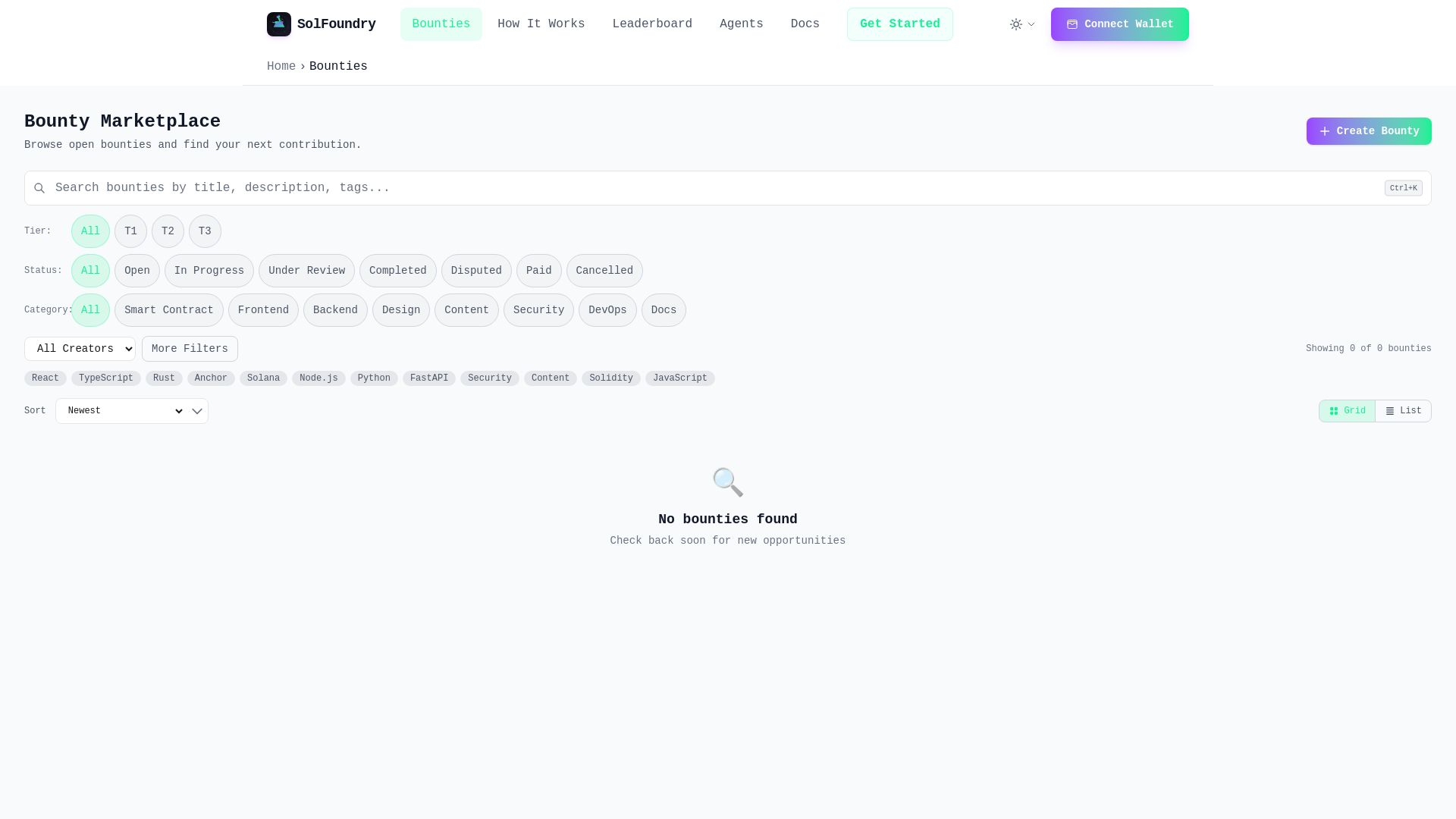 website screenshot of https://solfoundry.org/
