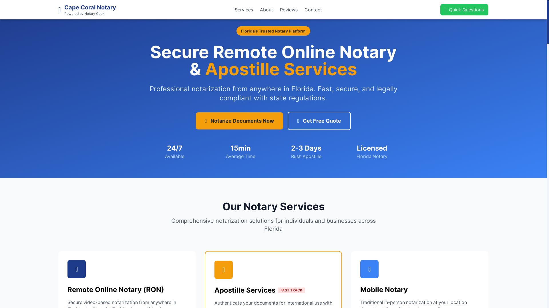 website screenshot of https://capecoralnotary.net/