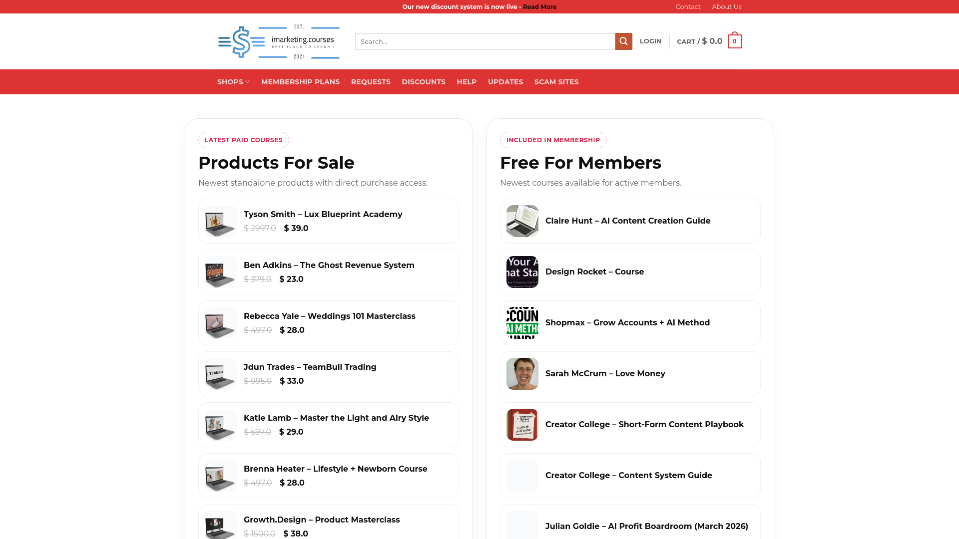 website screenshot of https://imarketing.courses/