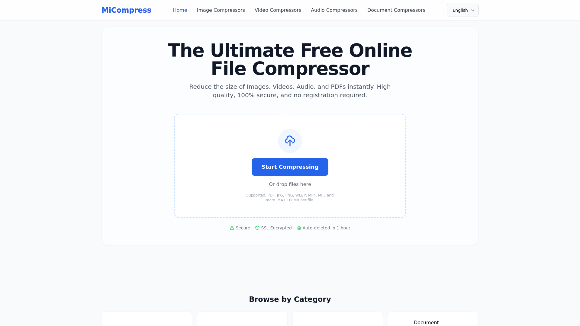 website screenshot of https://micompress.com/