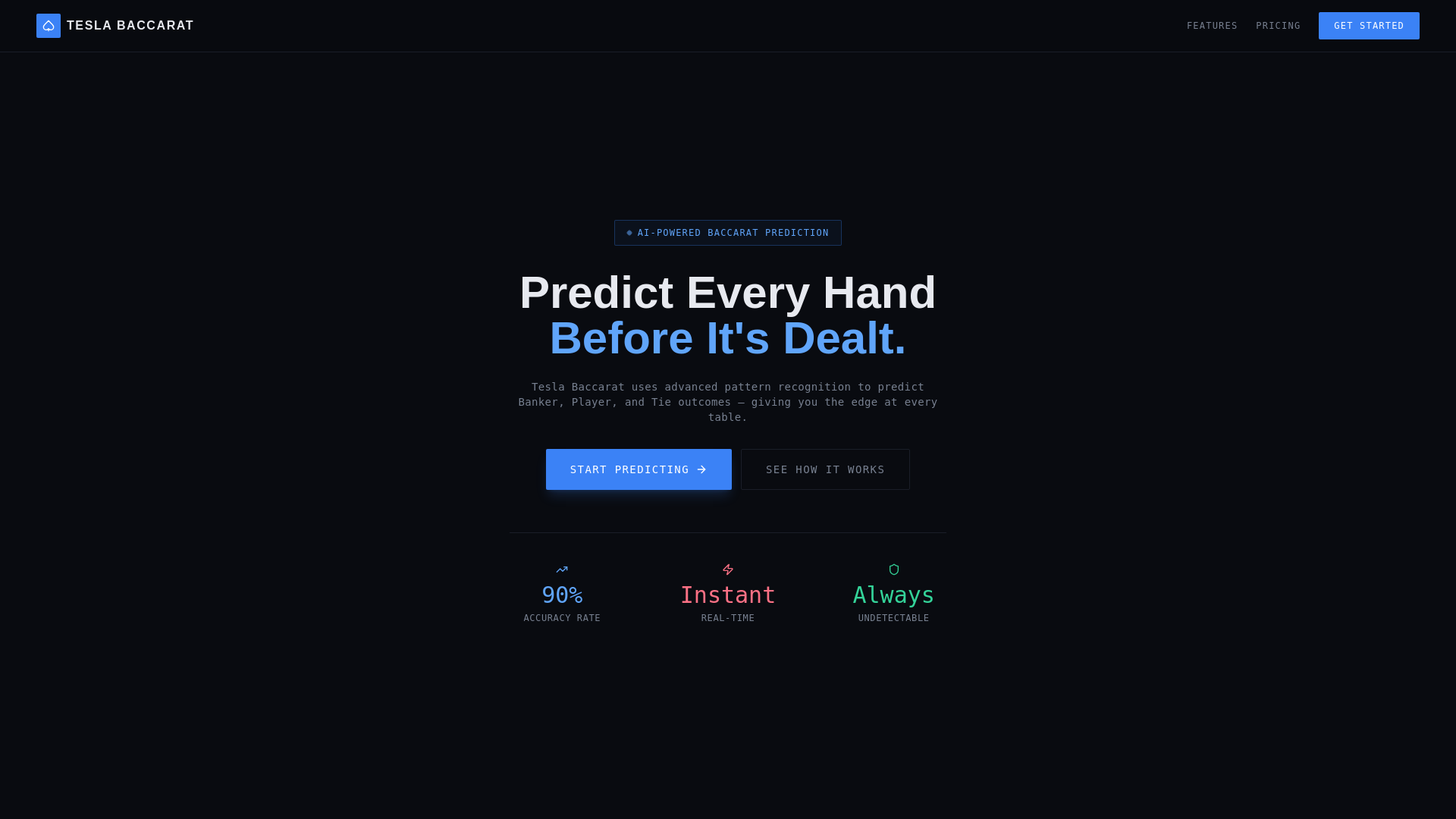 website screenshot of https://teslabaccarat.com/