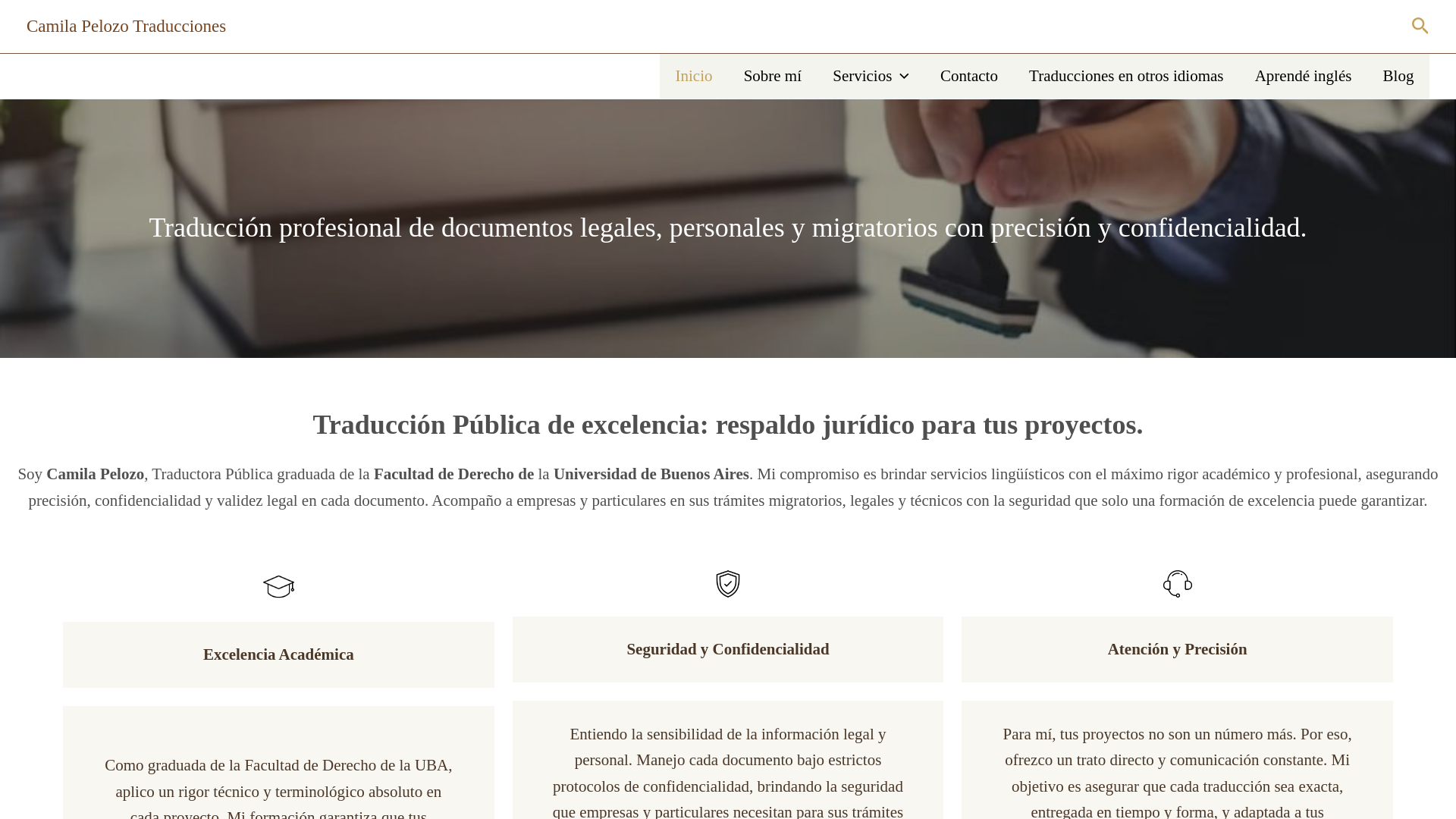 website screenshot of https://camilapelozo.com/