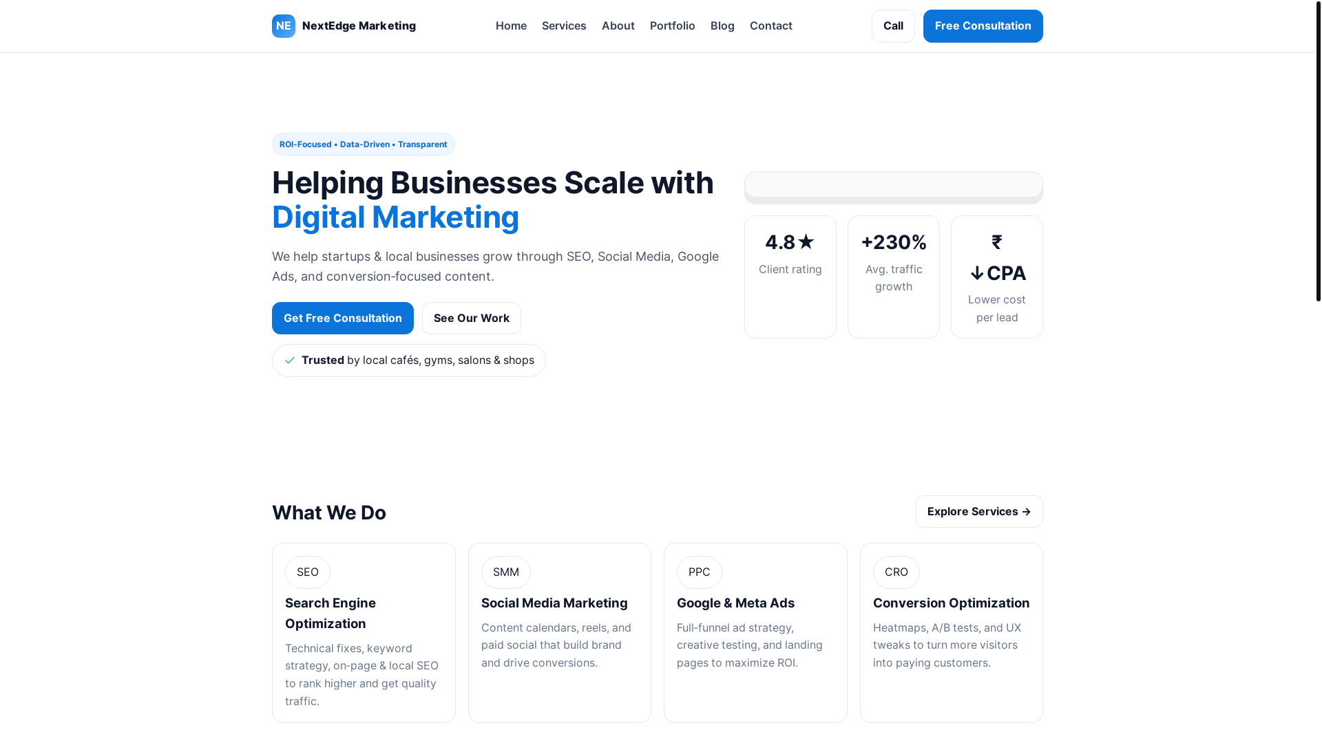 website screenshot of https://nextedgemarketing.pages.dev/