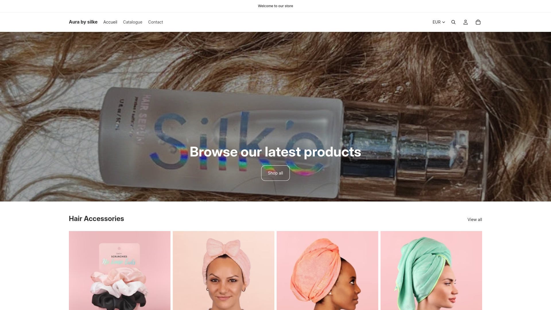 website screenshot of https://aurabysilke.shop/