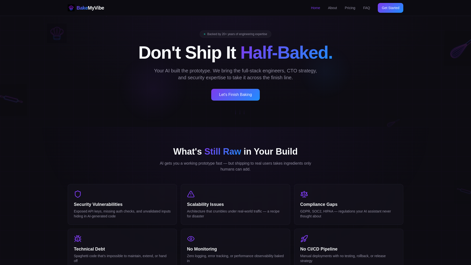 website screenshot of https://bakemyvibe.com/