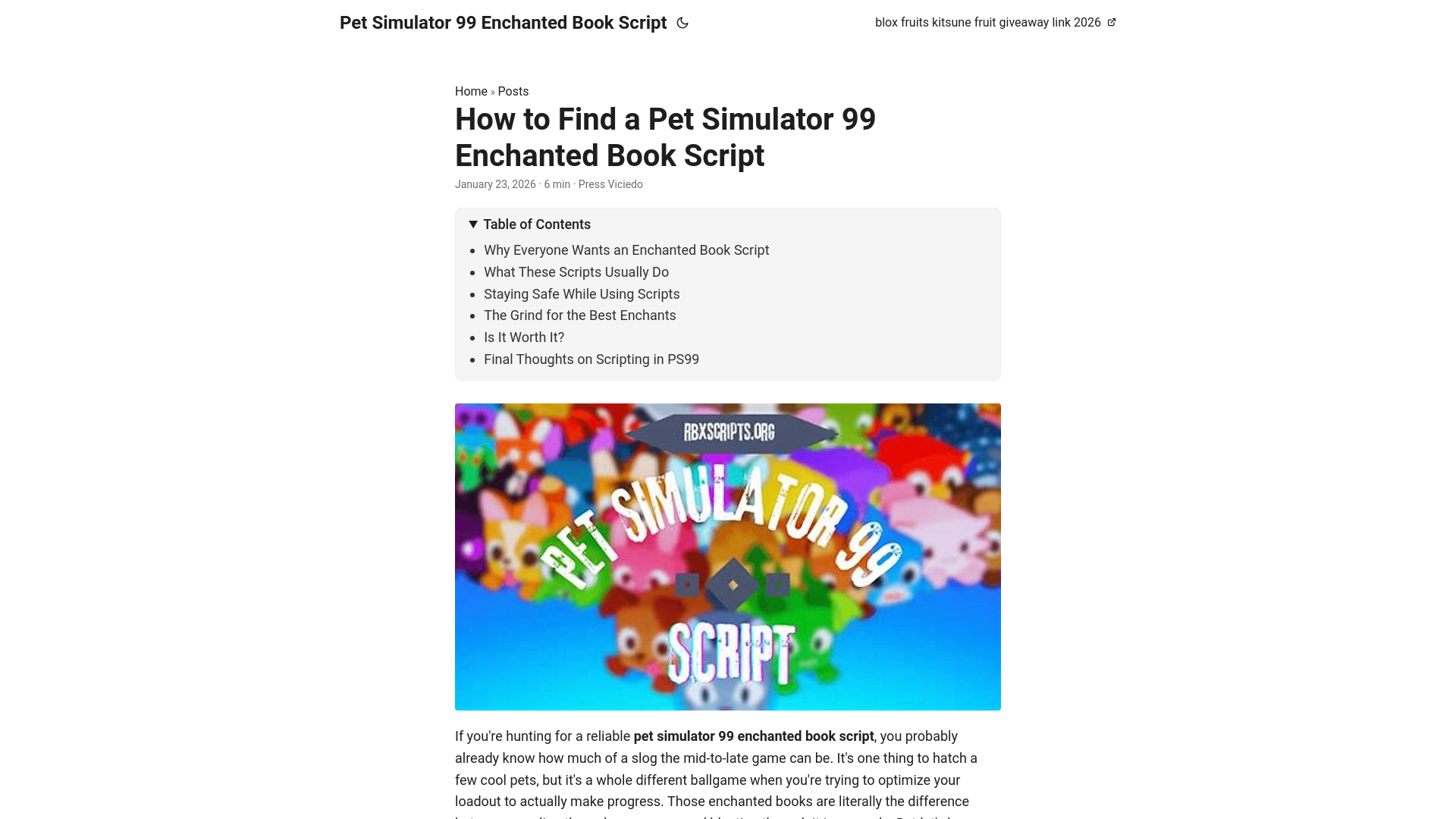 website screenshot of https://pet-simulator-99-enchanted-book-script.pages.dev/