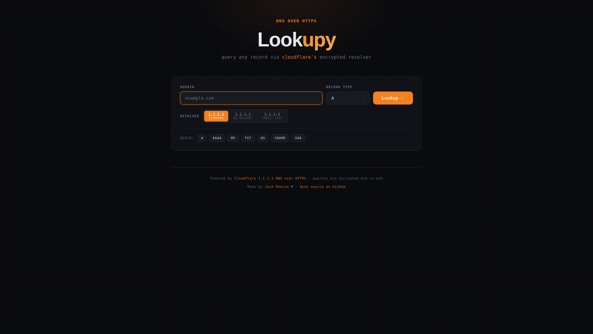 website screenshot of https://lookupy.pages.dev/