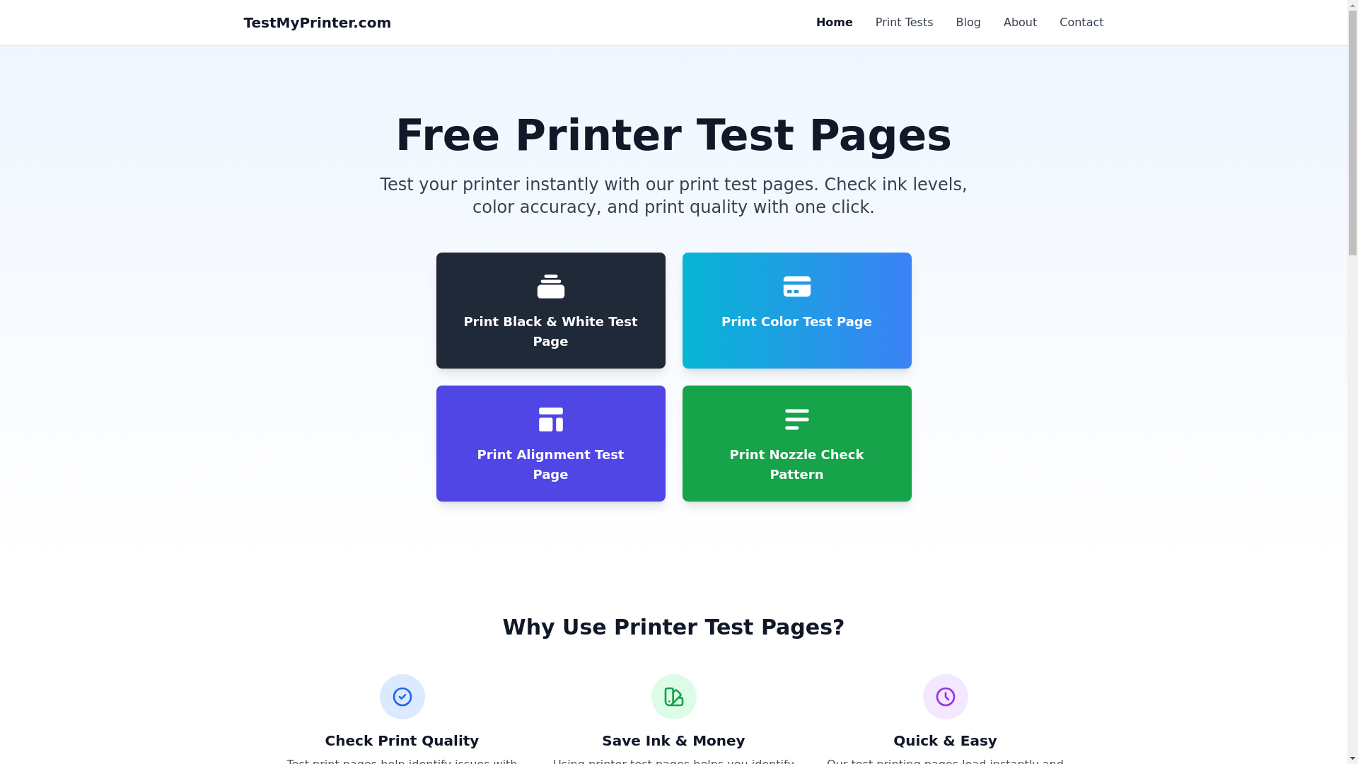 website screenshot of https://testmyprinter.com/
