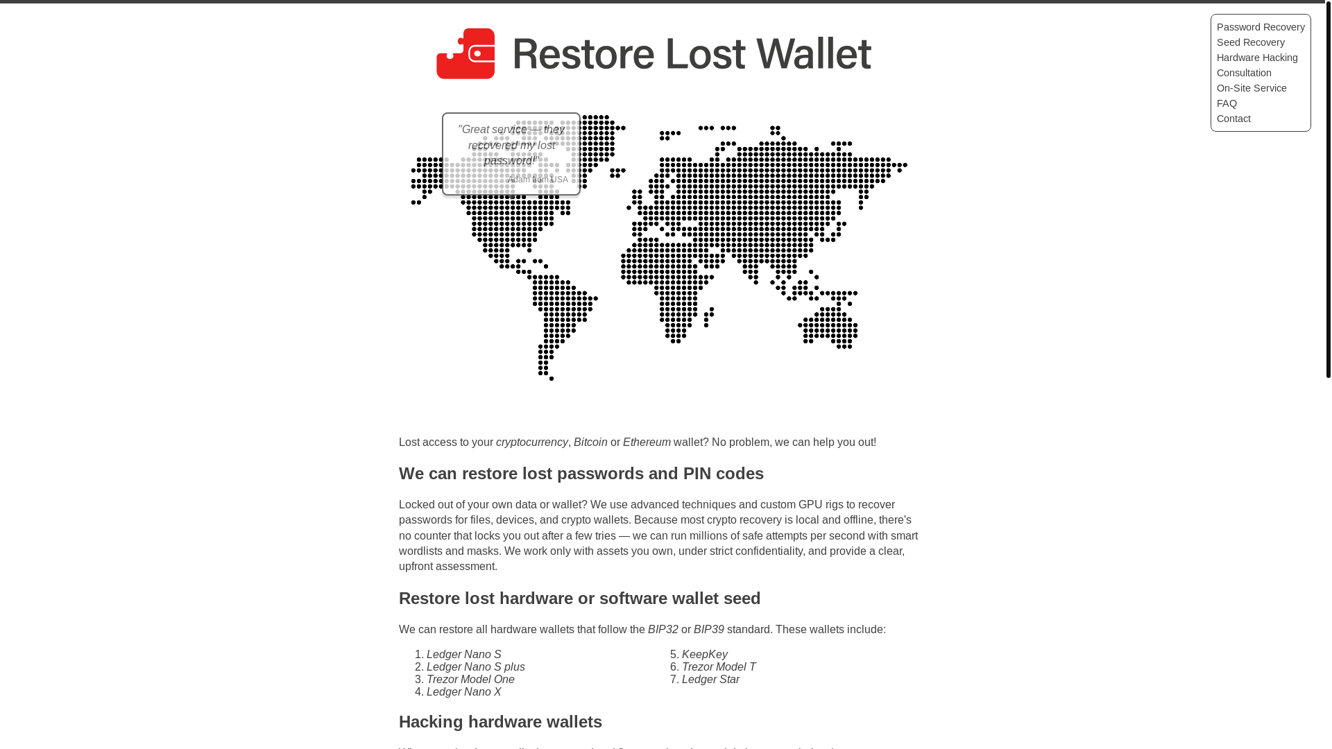 website screenshot of https://restorelostwallet.com/