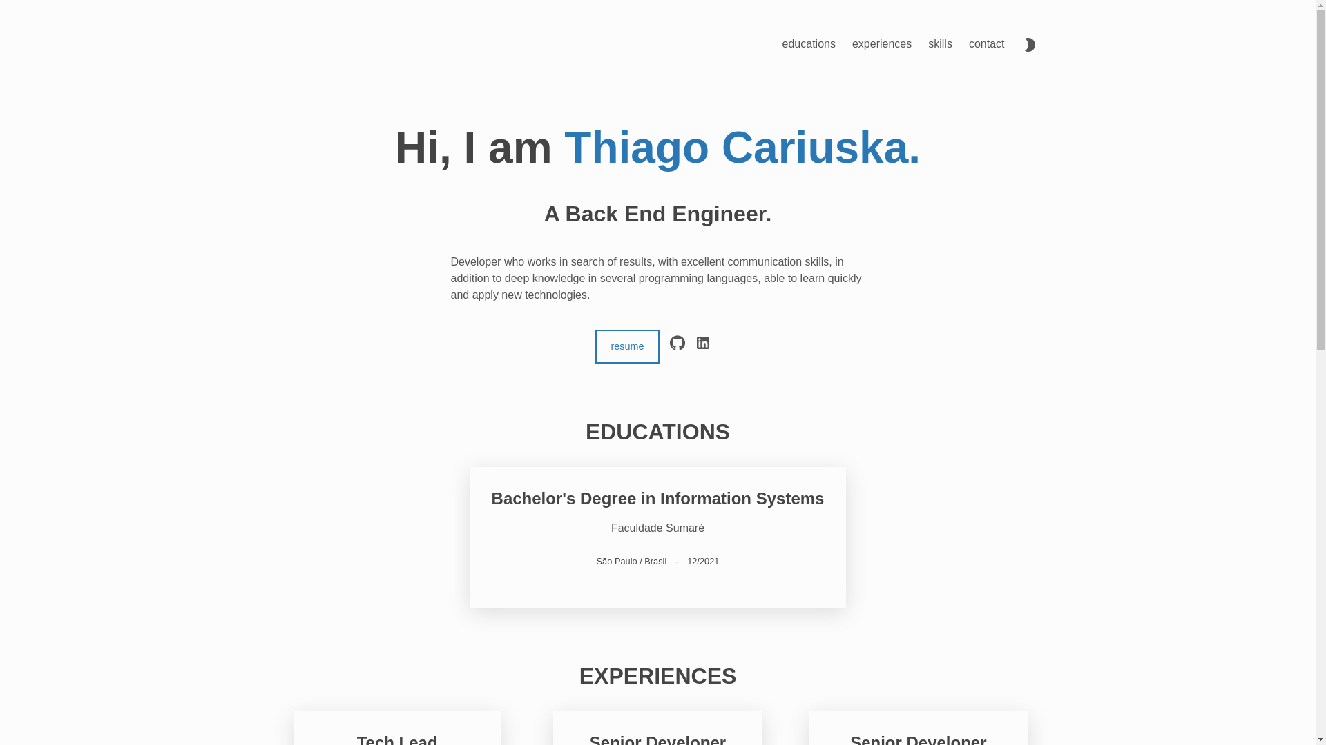 website screenshot of https://cariuska.work/