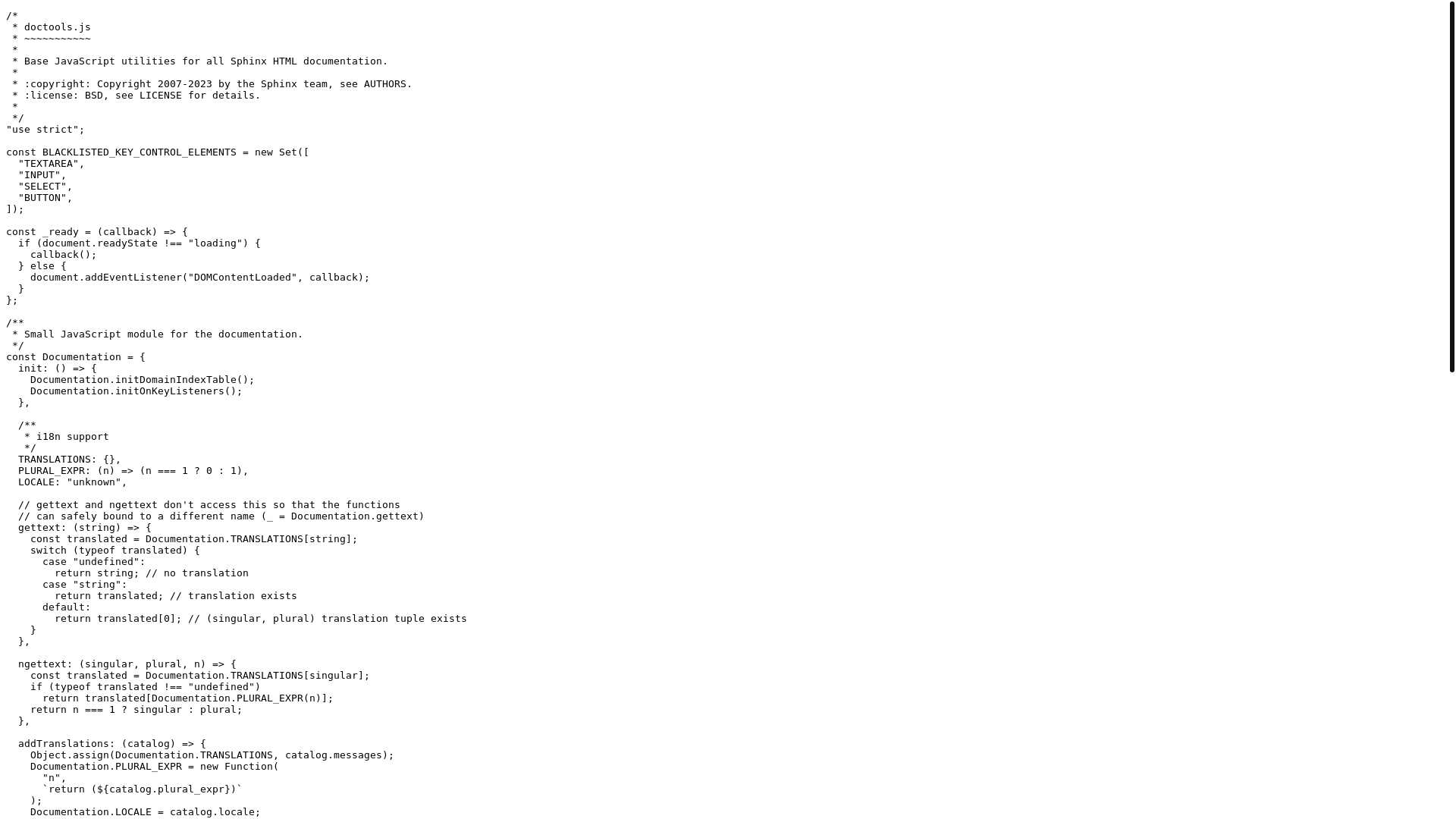 website screenshot of https://web-platform-tests.org/_static/doctools.js