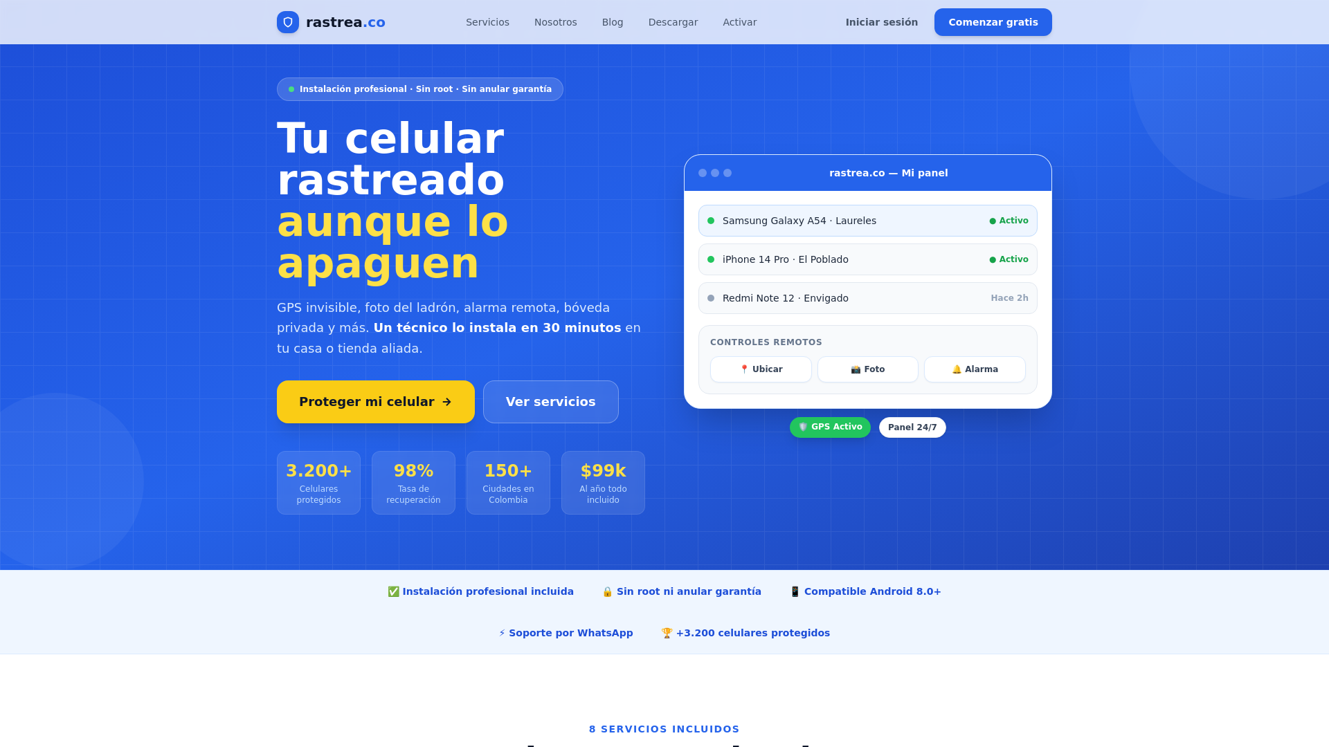 website screenshot of https://rastrea.co