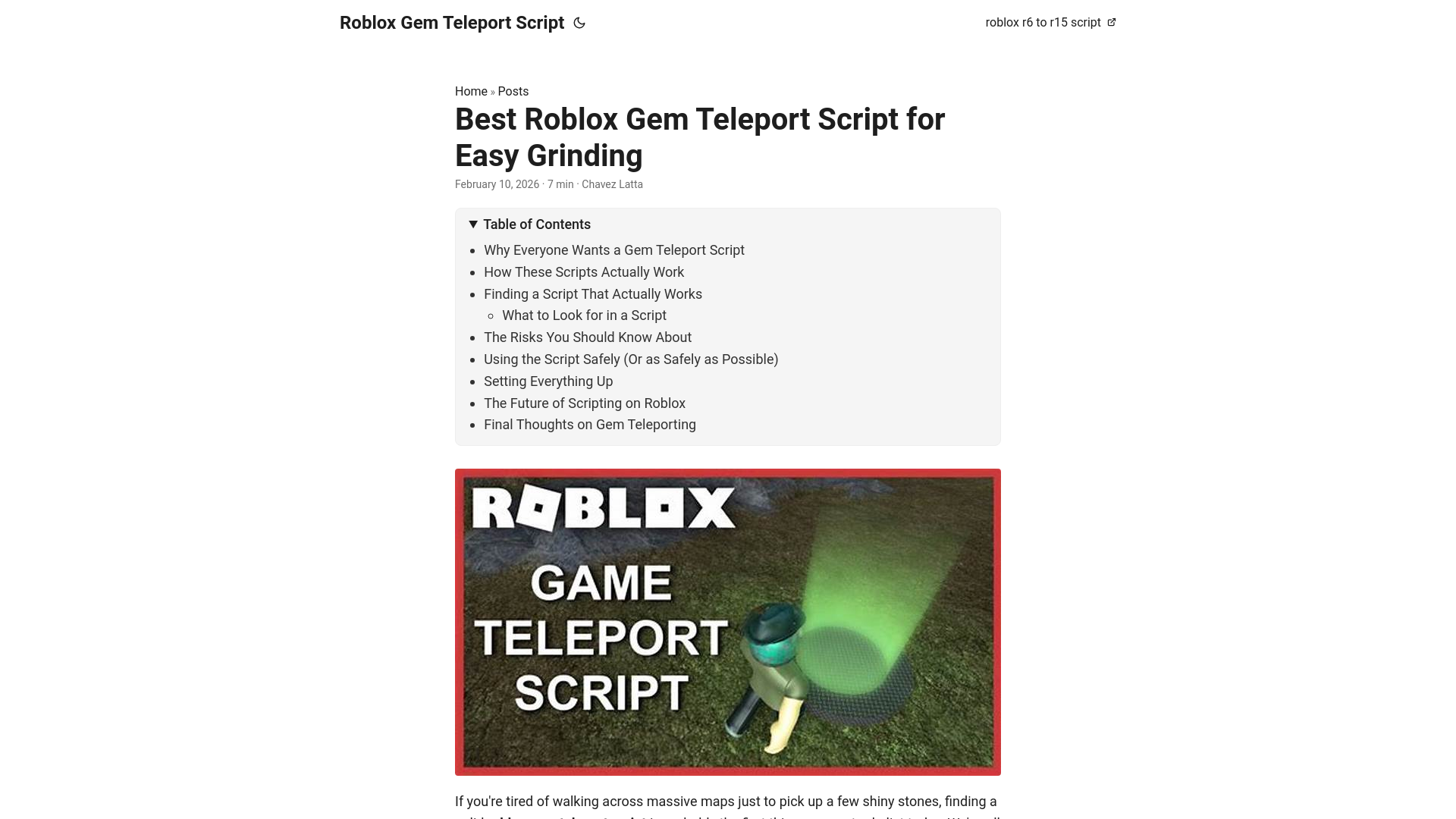 website screenshot of https://roblox-gem-teleport-script.pages.dev/