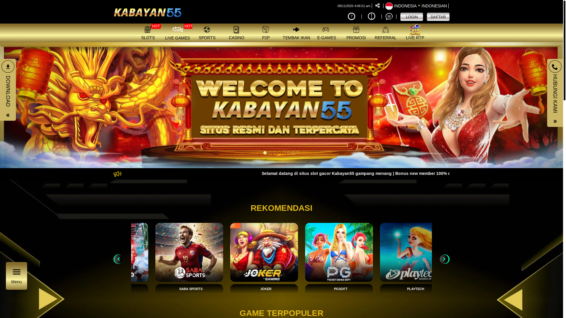 website screenshot of https://kabayan55xd.online/