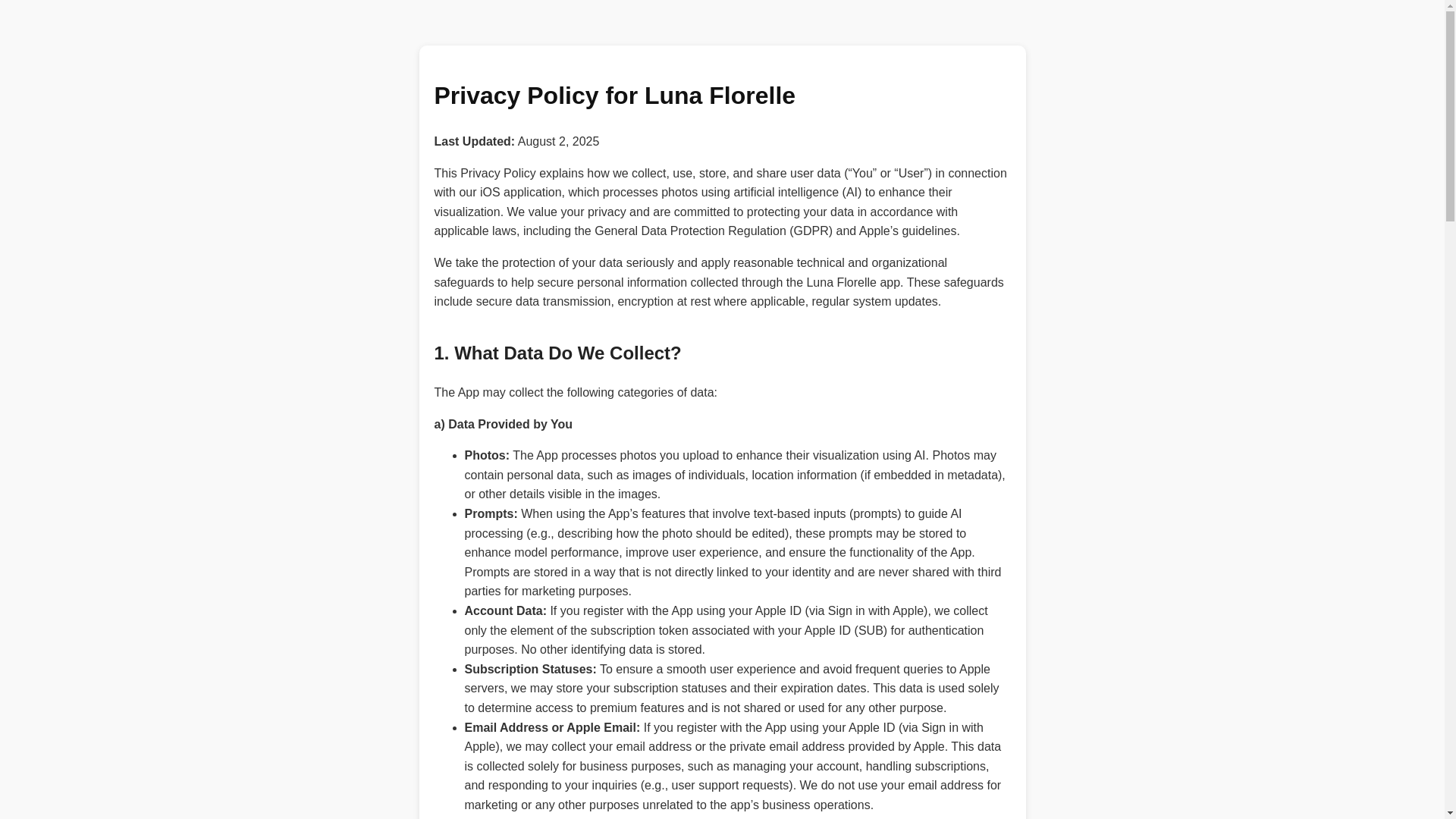 website screenshot of https://lunaflorelle-privacy-policy.pages.dev/