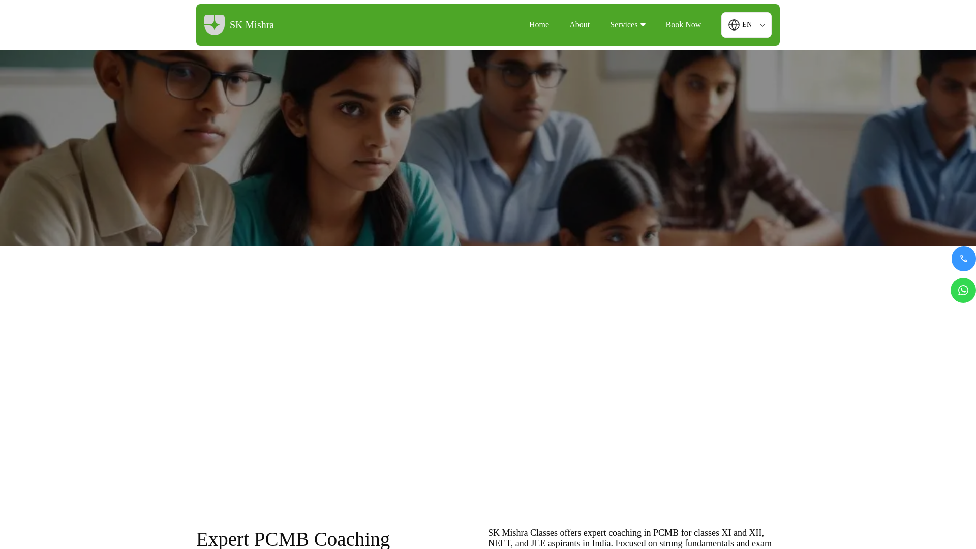 website screenshot of https://skmishraclasses.in/