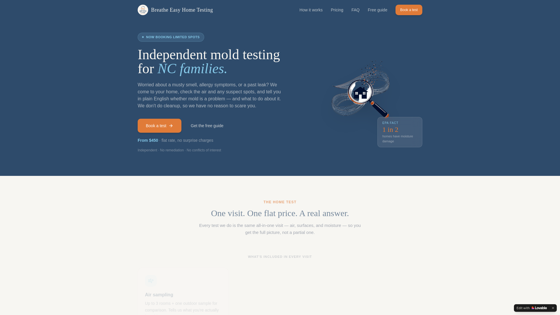 website screenshot of https://breatheeasyhometesting.com/