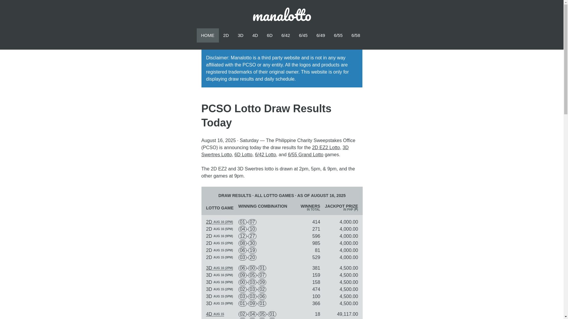website screenshot of https://manalotto.com/