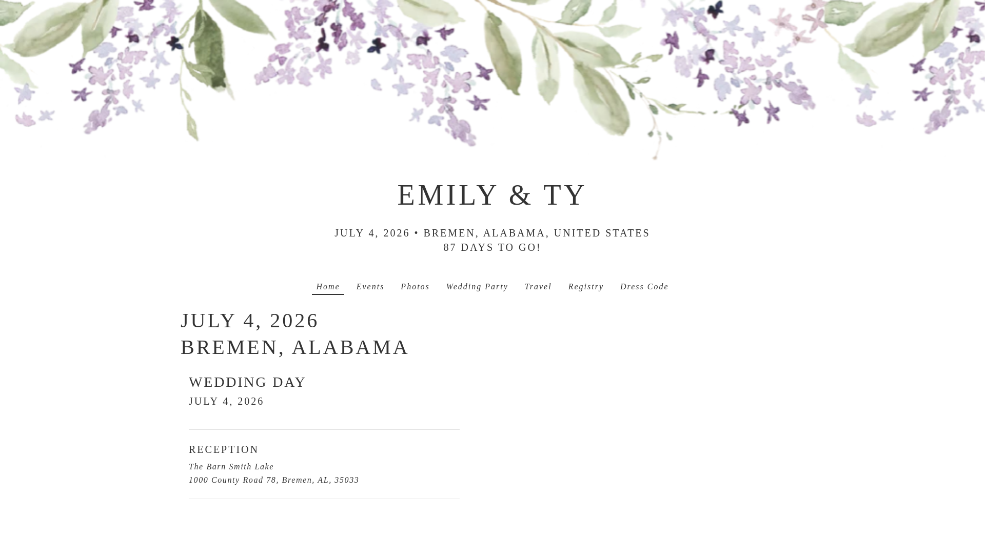 website screenshot of https://emilyandtygetmarried.com