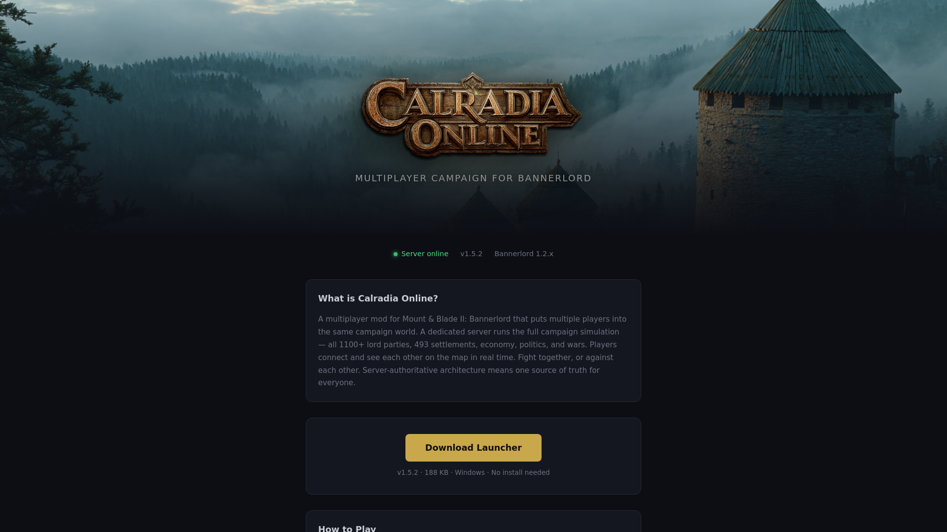 website screenshot of https://www.calradia.online/