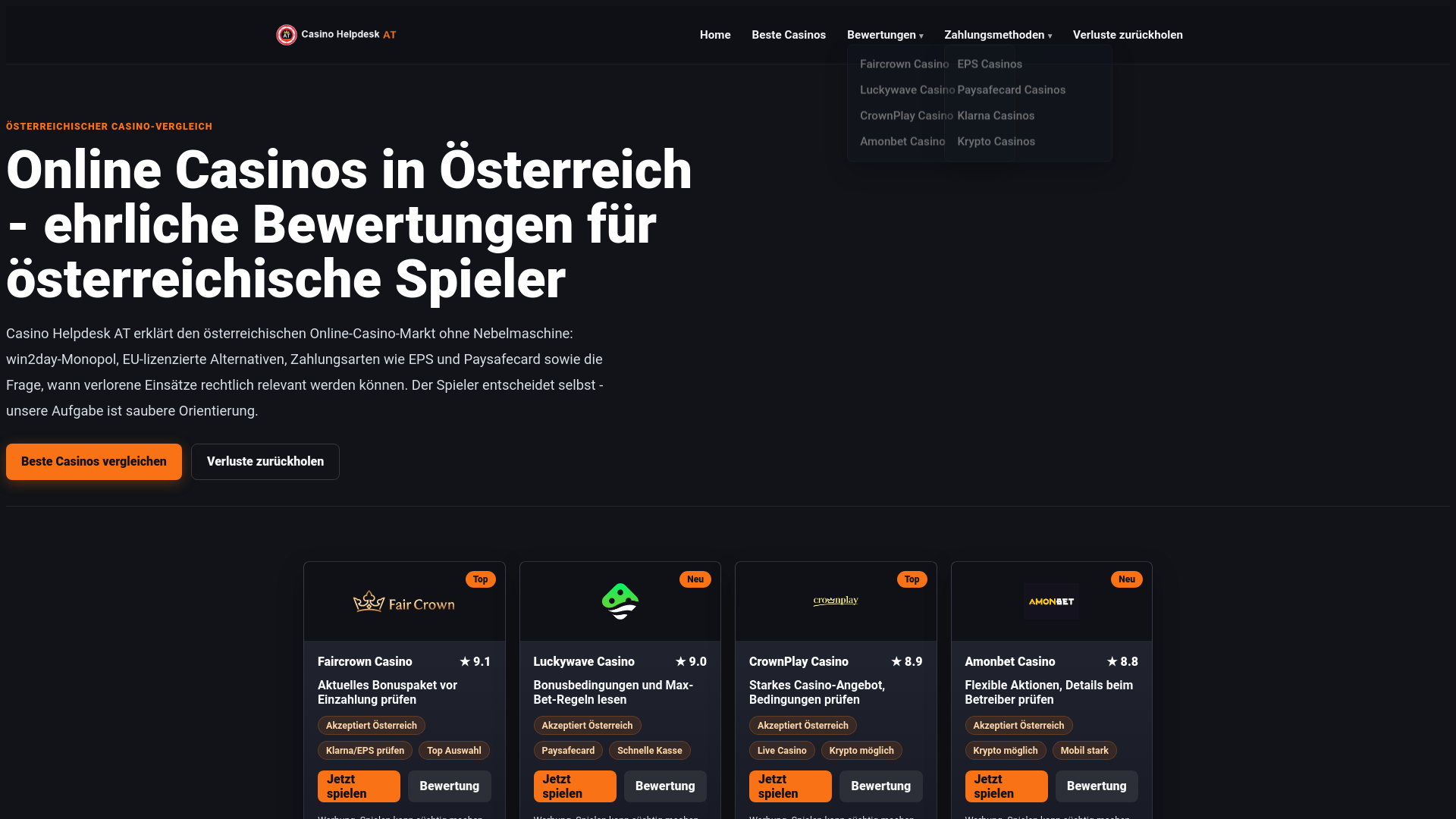 website screenshot of https://casinohelpdeskro.com/