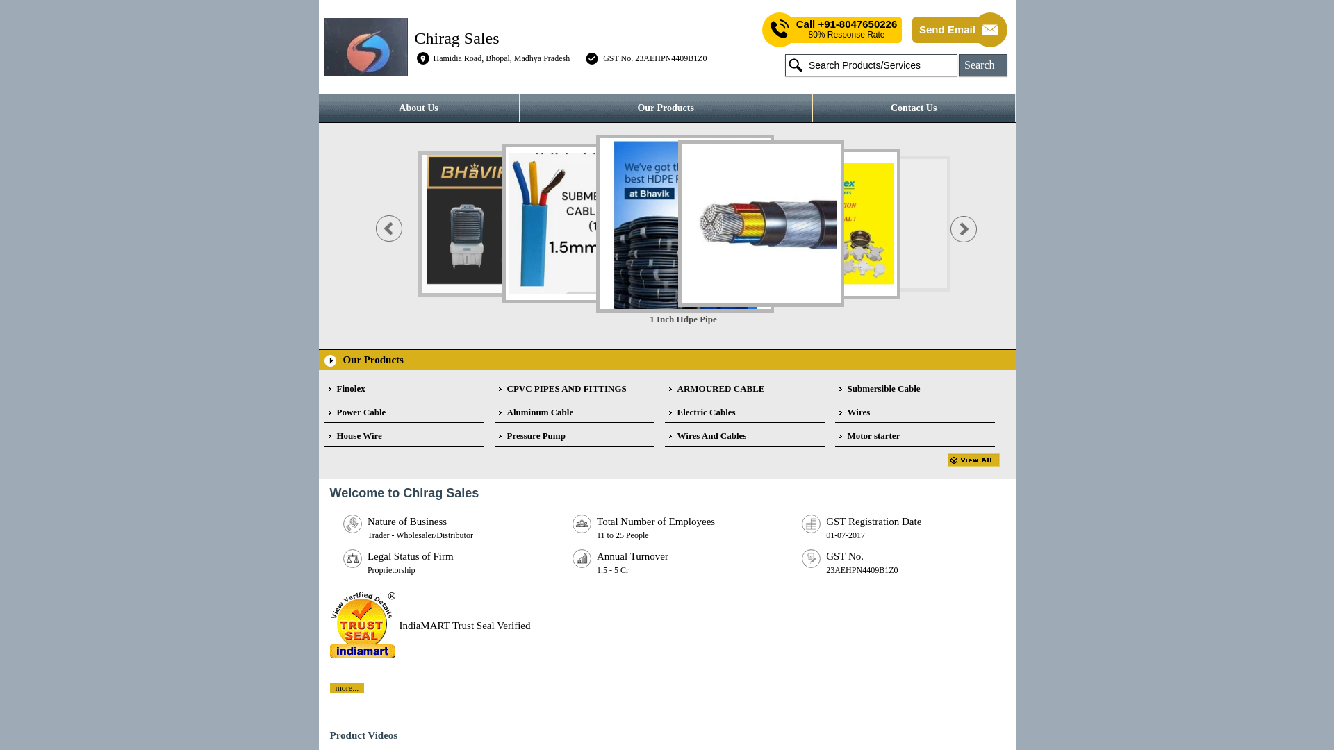 website screenshot of https://chiragsales.net/