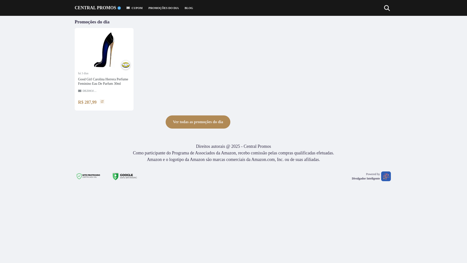 website screenshot of https://centralpromos.com.br/