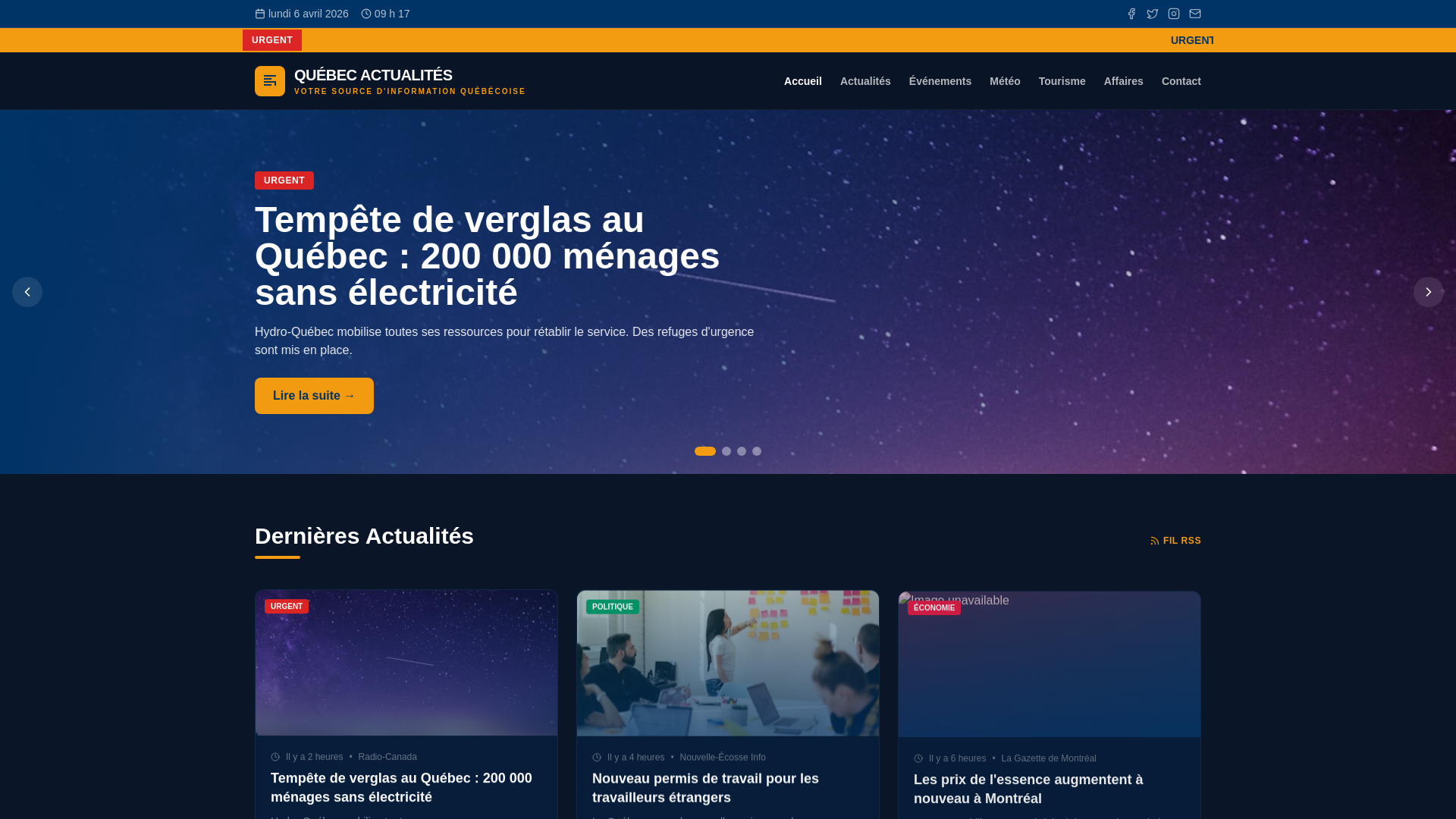 website screenshot of https://quebec-actualites.xyz/