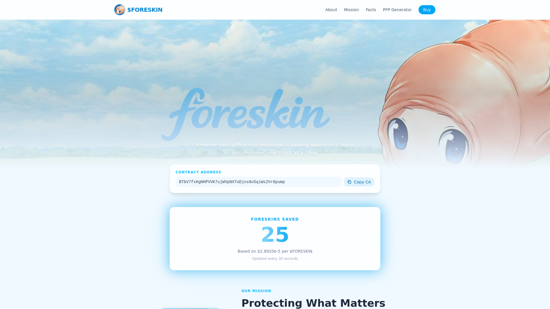 website screenshot of https://foreskincoin.org