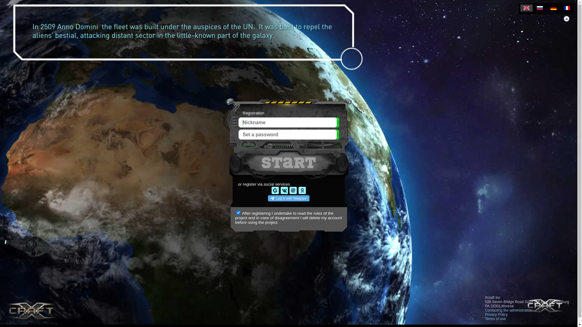 website screenshot of https://xcraft.net/registration/?