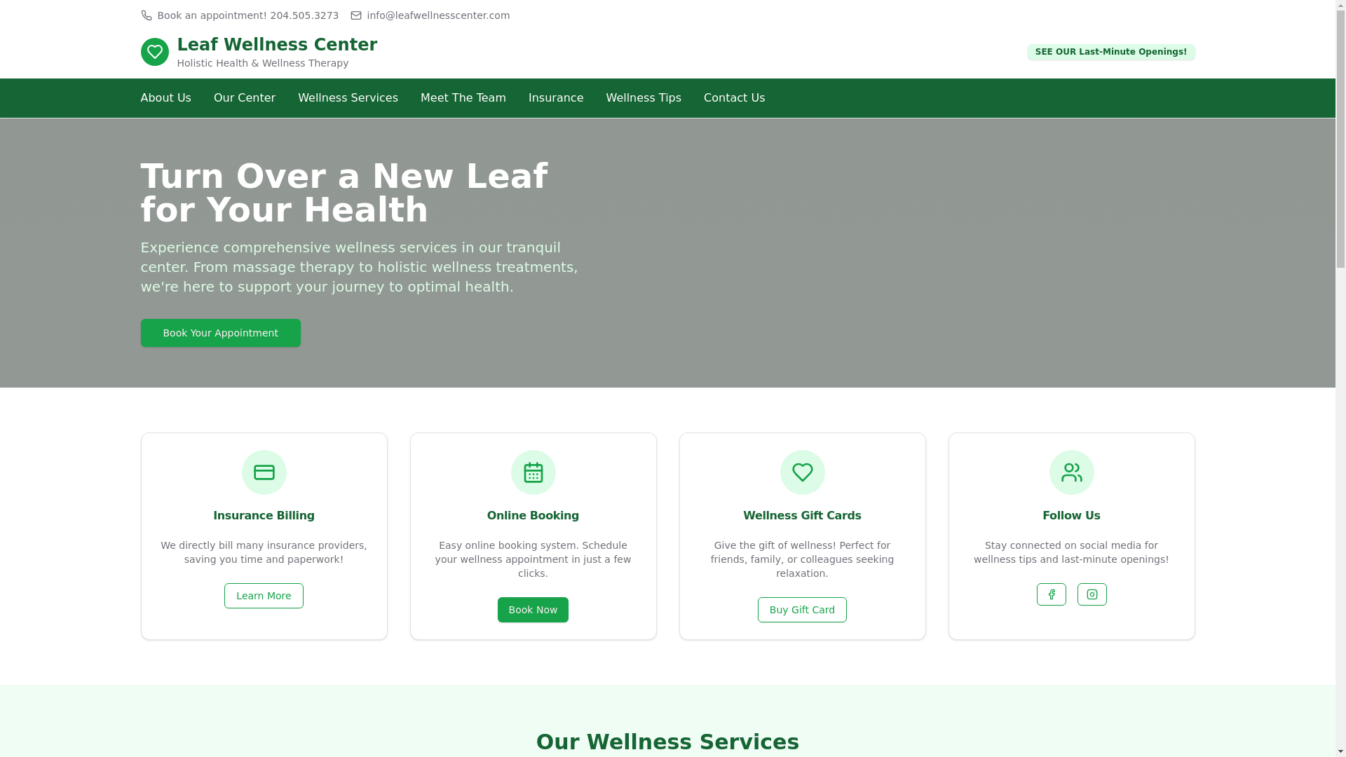 website screenshot of https://leafwellnesscare.com/