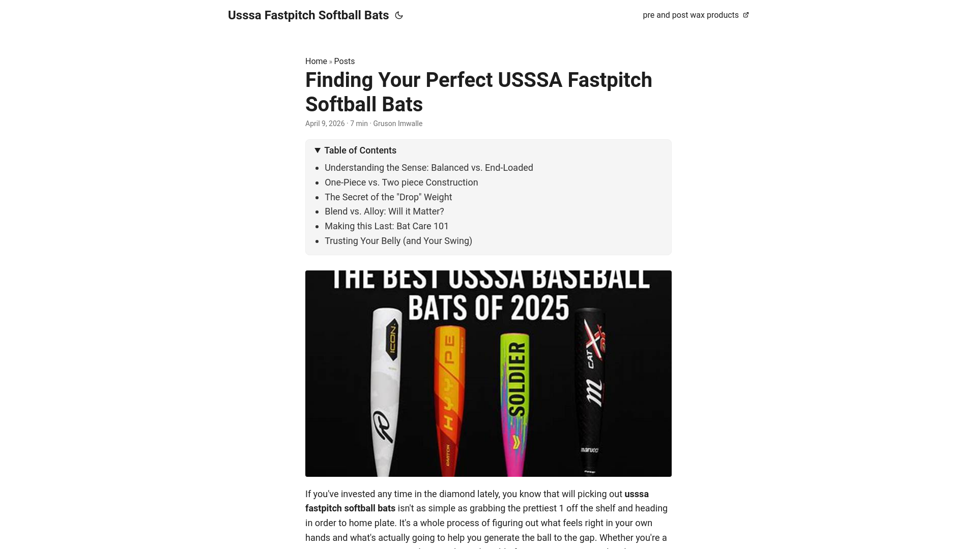 website screenshot of https://usssa-fastpitch-softball-bats.pages.dev/